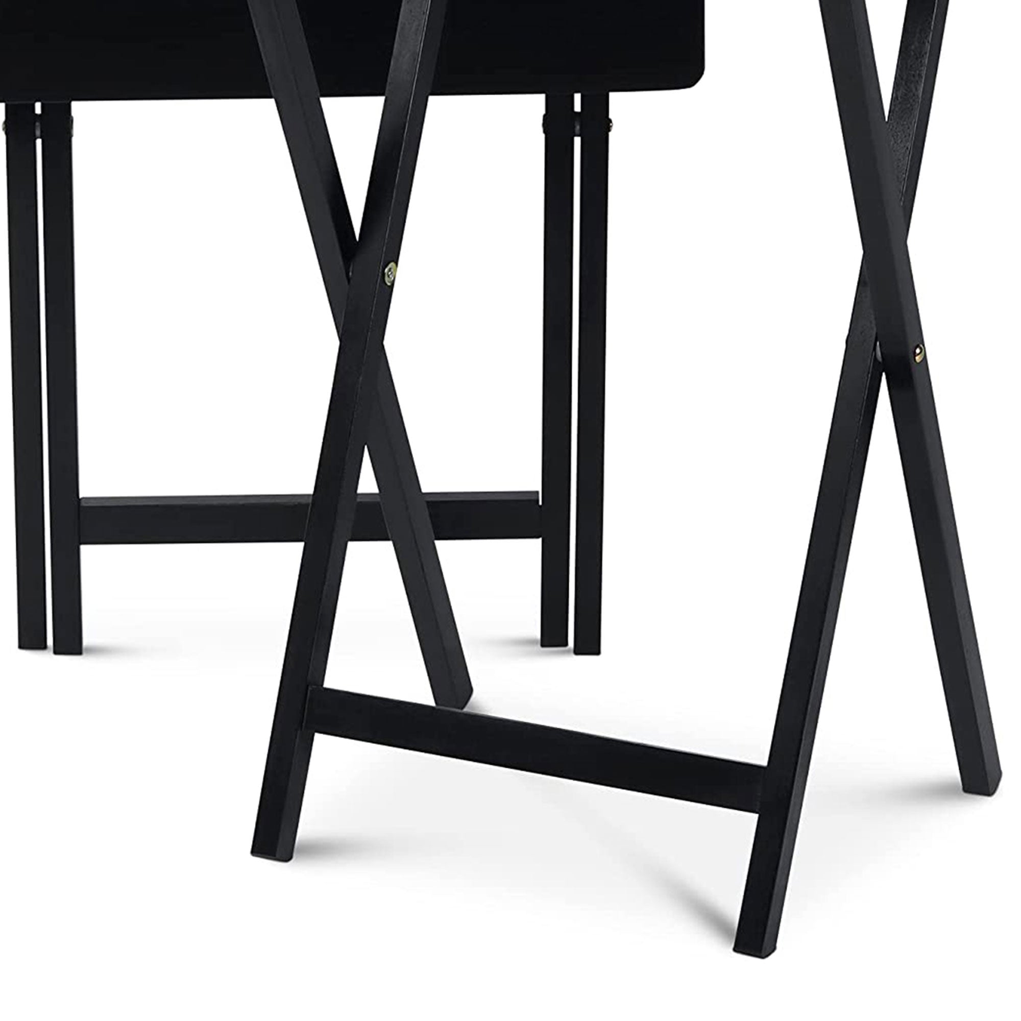PJ Wood Folding TV Tray, Collapsible Portable Snack Tables, Black, 2 Piece Set - Smart-nests