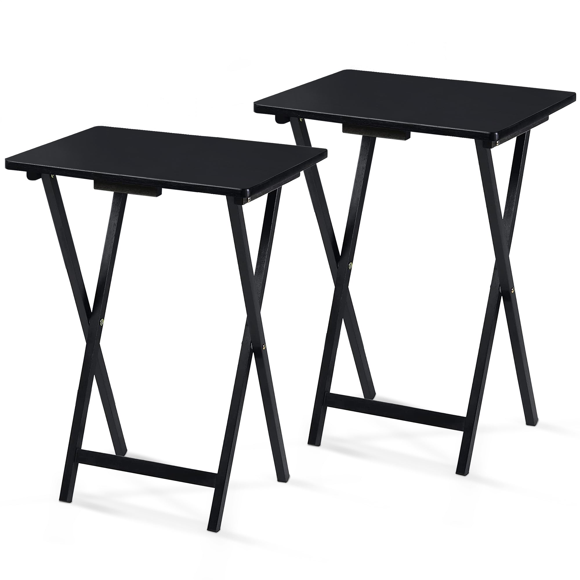 PJ Wood Folding TV Tray, Collapsible Portable Snack Tables, Black, 2 Piece Set - Smart-nests