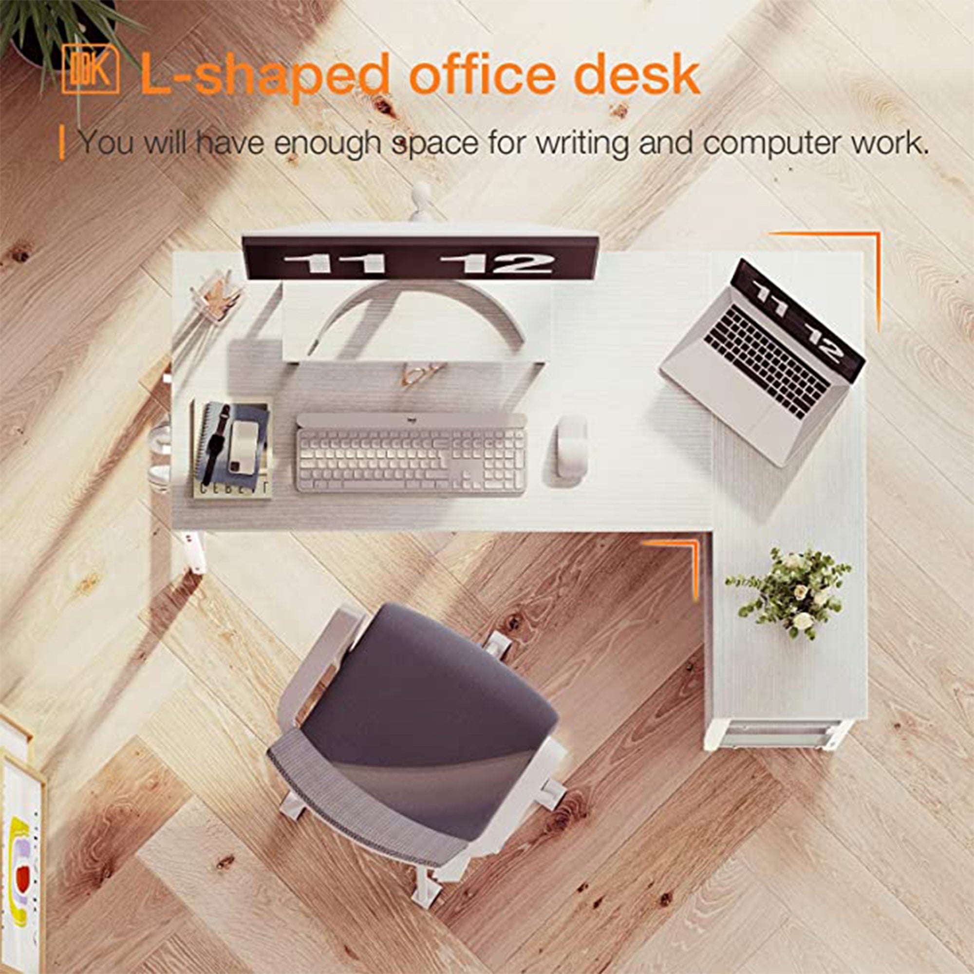 ODK 47 Inch Compact L Shaped Desk with Storage Shelves and Monitor Stand, White - Smart-nests