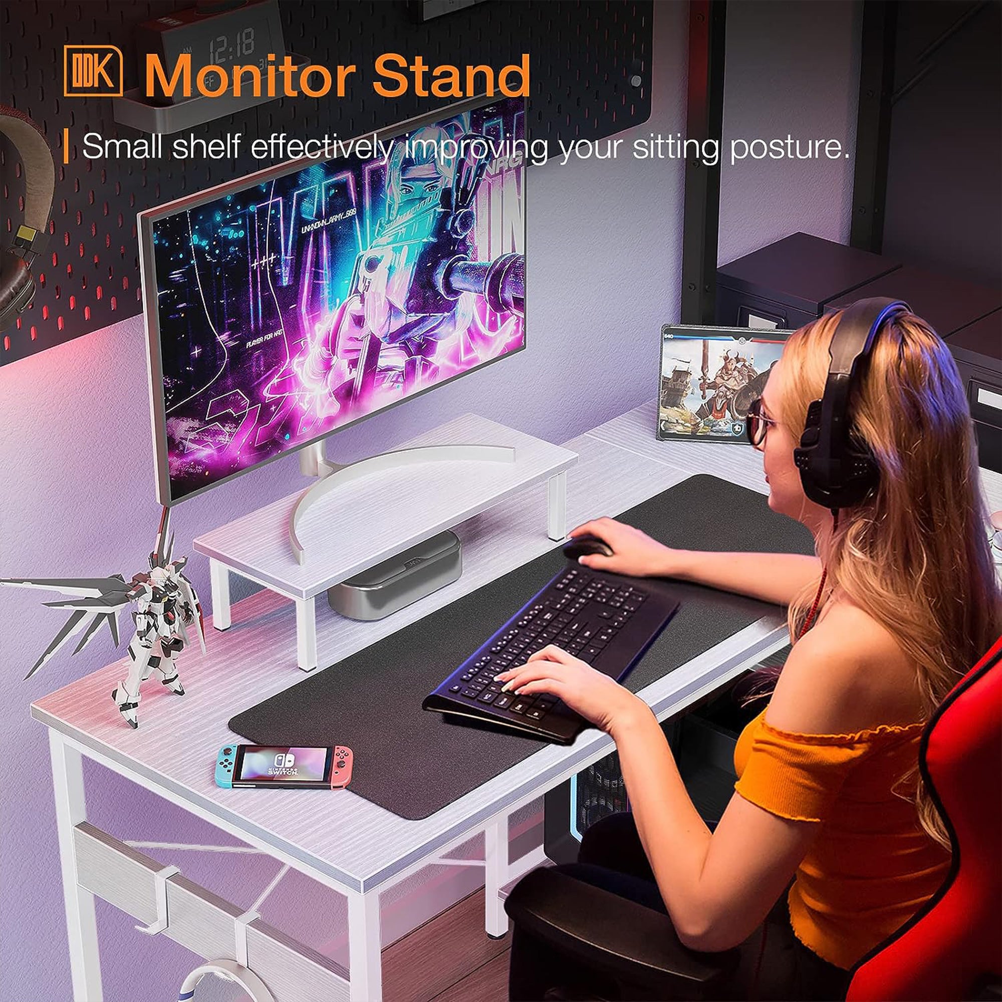ODK 47 Inch Compact L Shaped Desk with Storage Shelves and Monitor Stand, White - Smart-nests