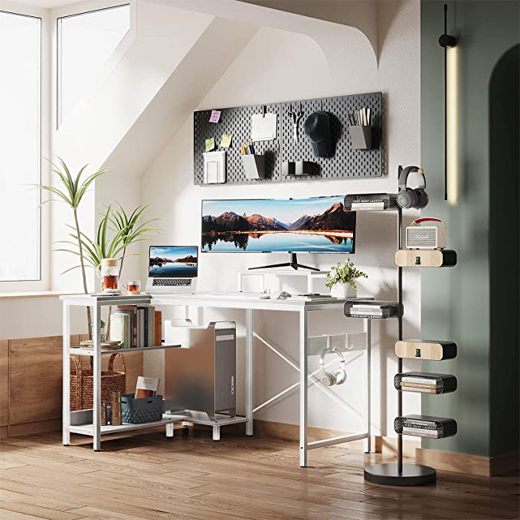 ODK 47 Inch Compact L Shaped Desk with Storage Shelves and Monitor Stand, White - Smart-nests