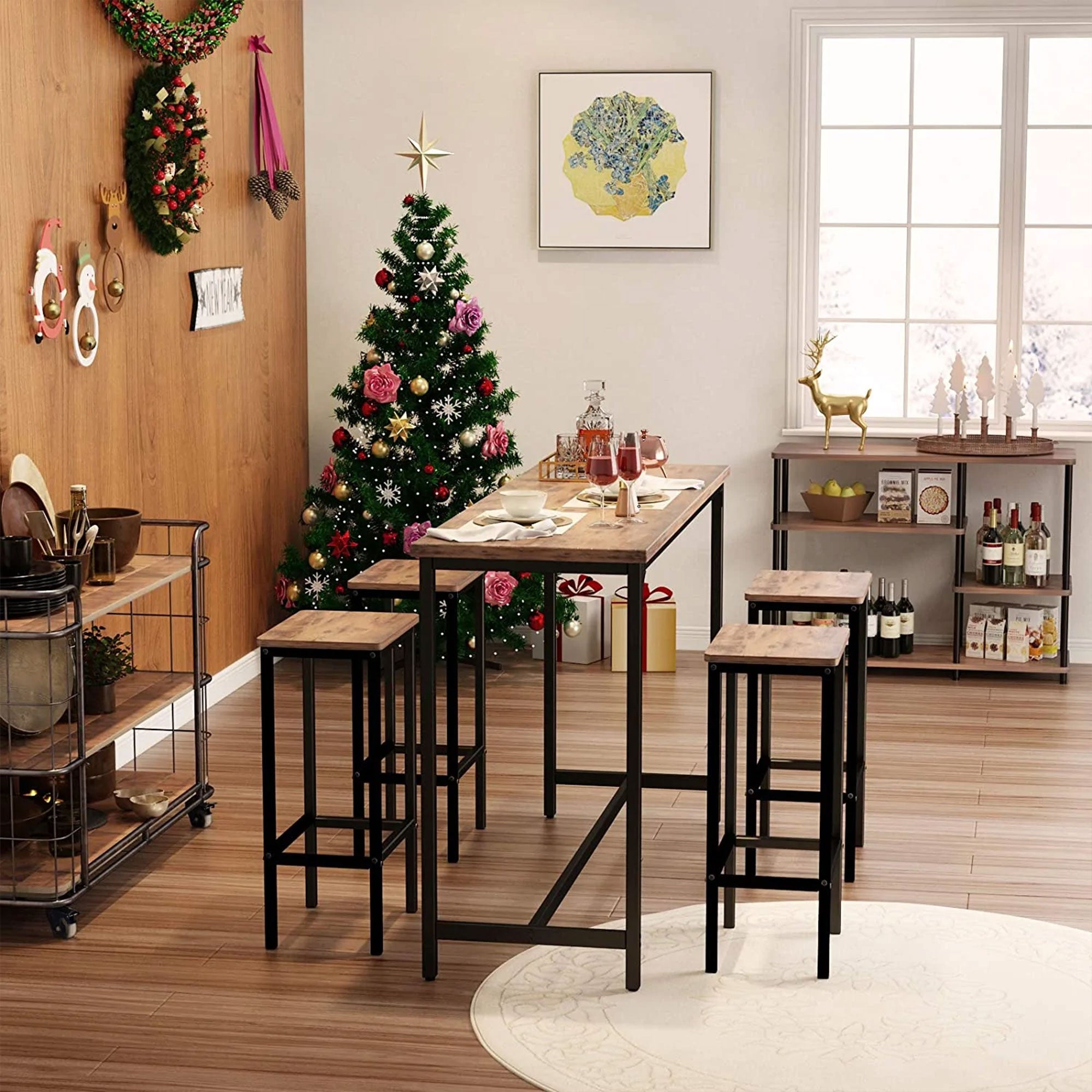 ODK 25.6 Inch Height Wooden Counter Stool Seat Barstool, Rustic Brown (2 Set) - Smart-nests