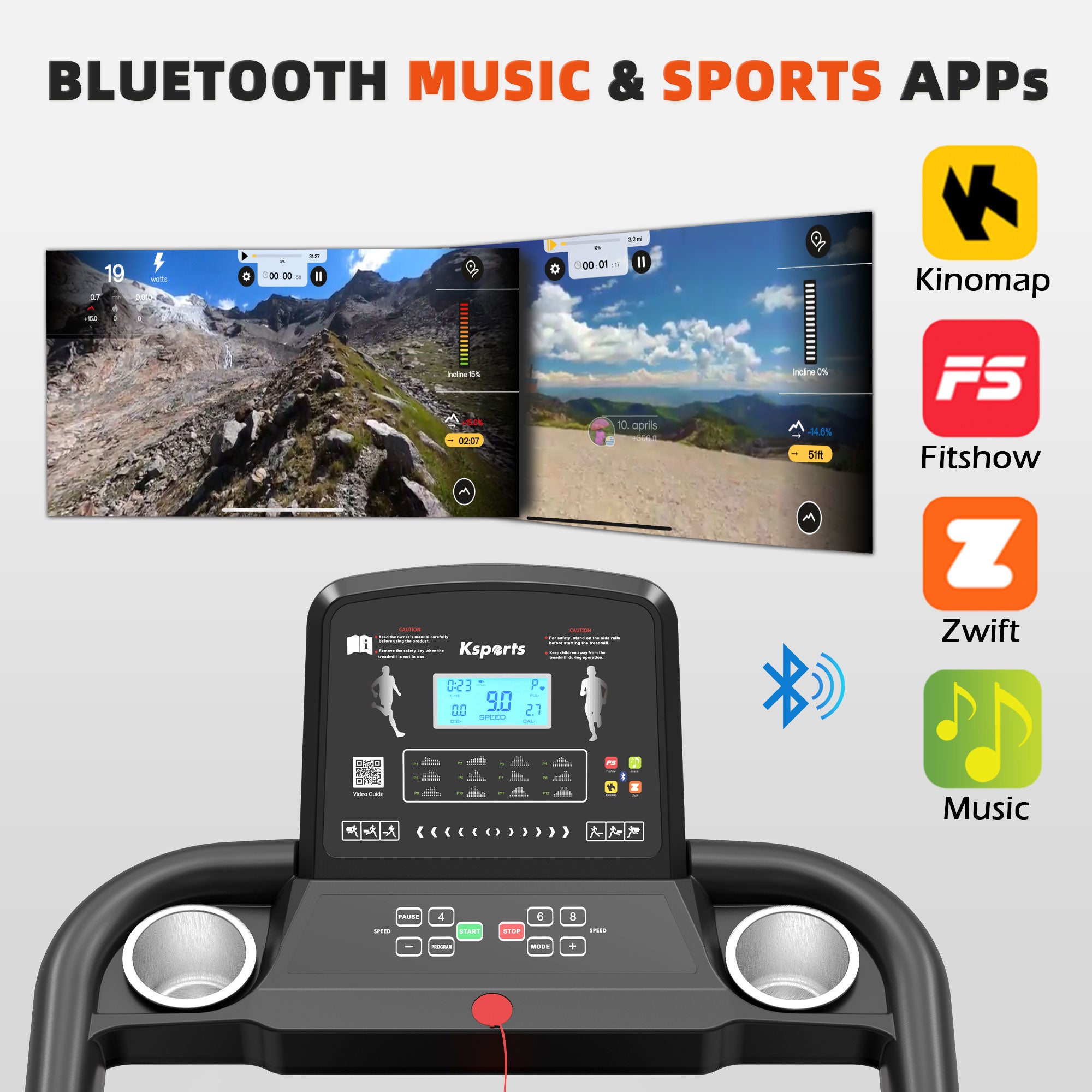 Ksports 16 Inch Wide Foldable Home Treadmill w/ Bluetooth & Fitness Tracking App - Smart-nests