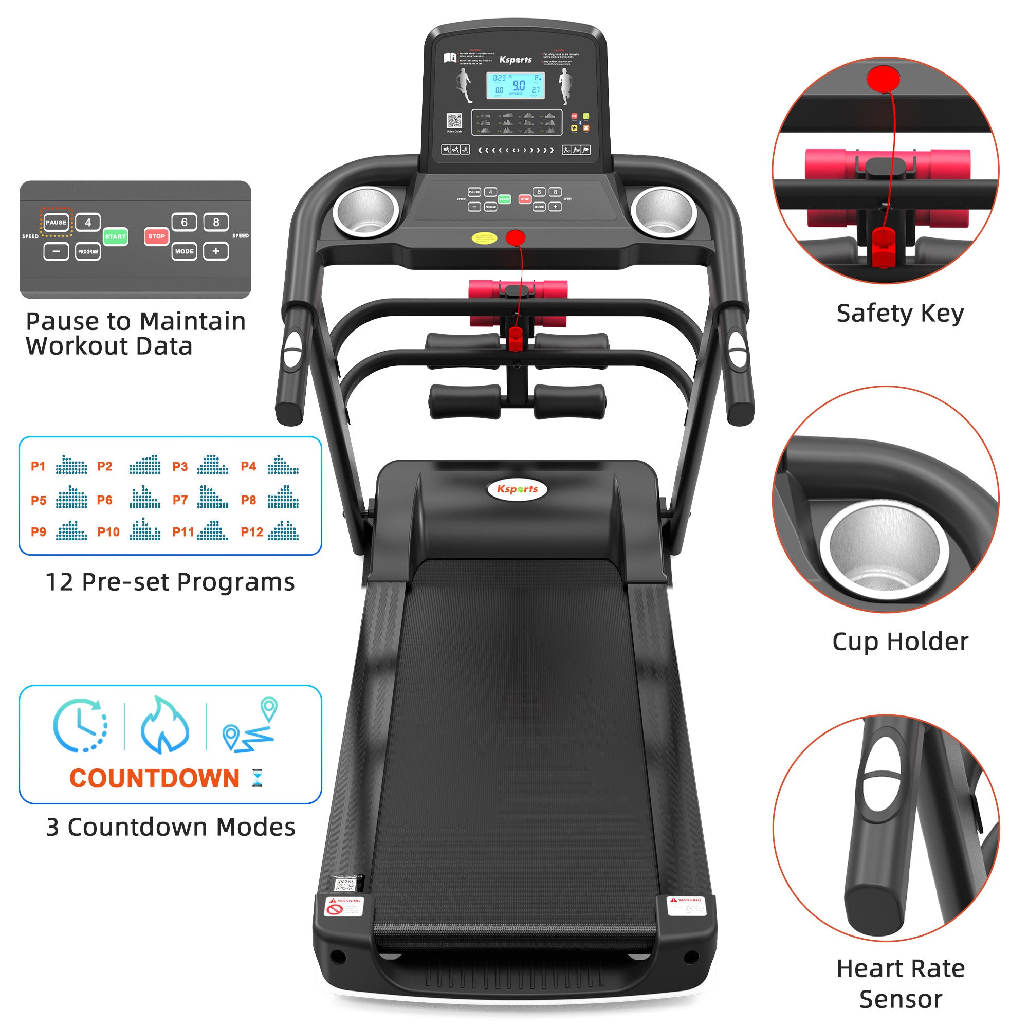 Ksports 16 Inch Wide Foldable Home Treadmill w/ Bluetooth & Fitness Tracking App - Smart-nests