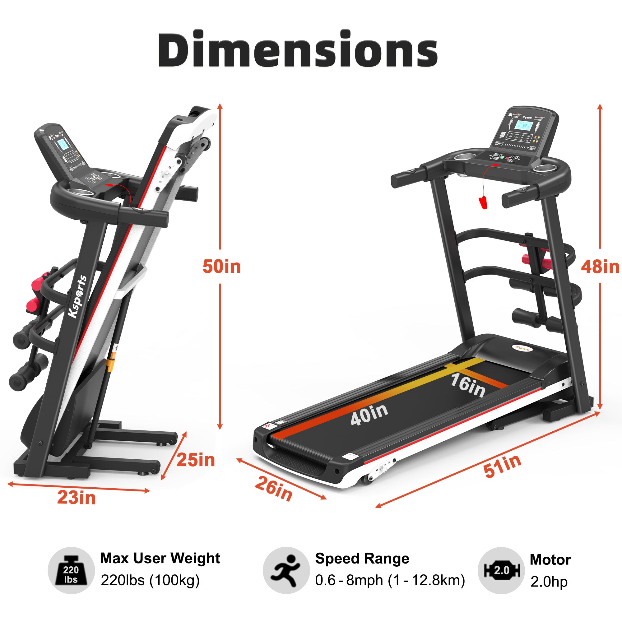 Ksports 16 Inch Wide Foldable Home Treadmill w/ Bluetooth & Fitness Tracking App - Smart-nests
