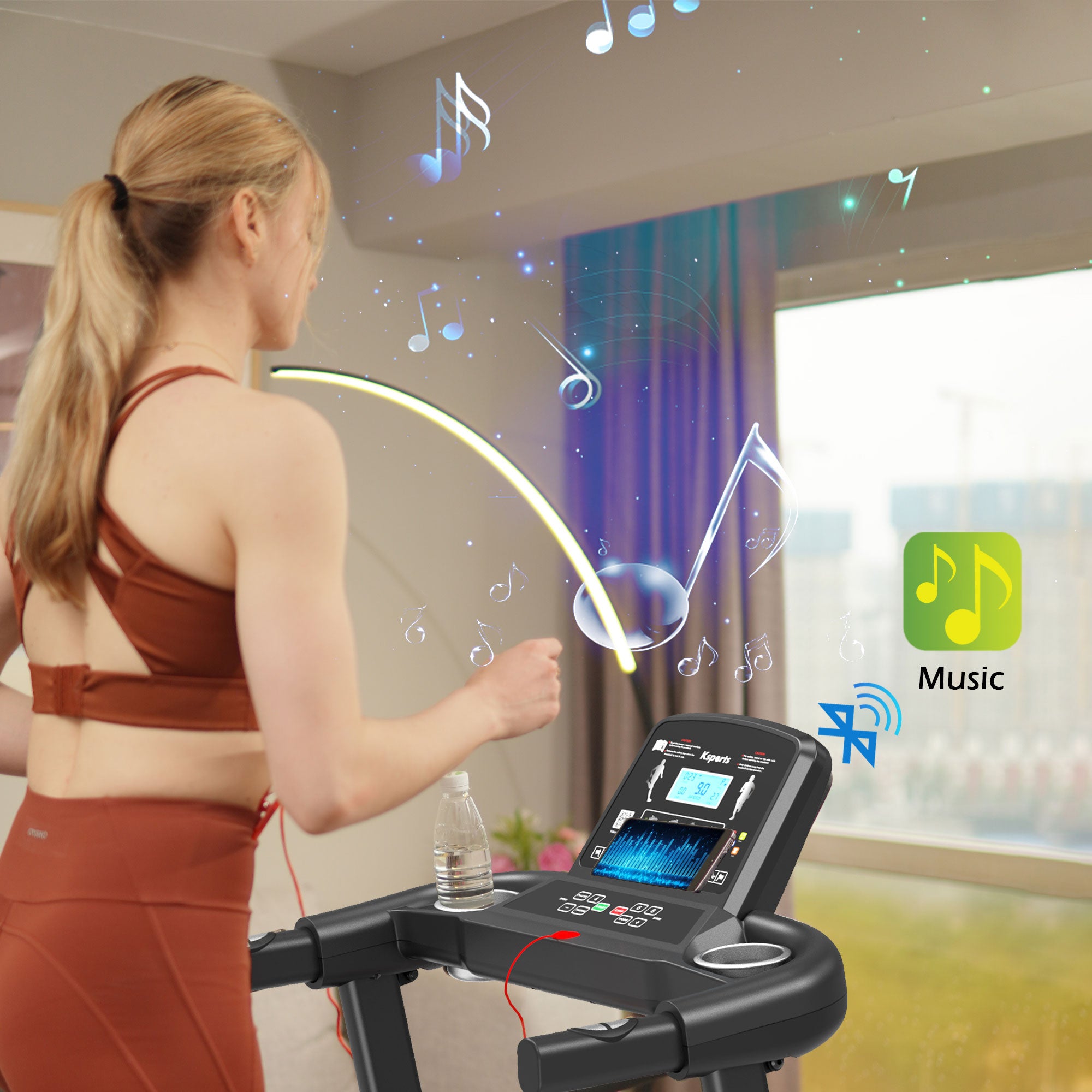 Ksports 16 Inch Wide Foldable Home Treadmill w/ Bluetooth & Fitness Tracking App - Smart-nests