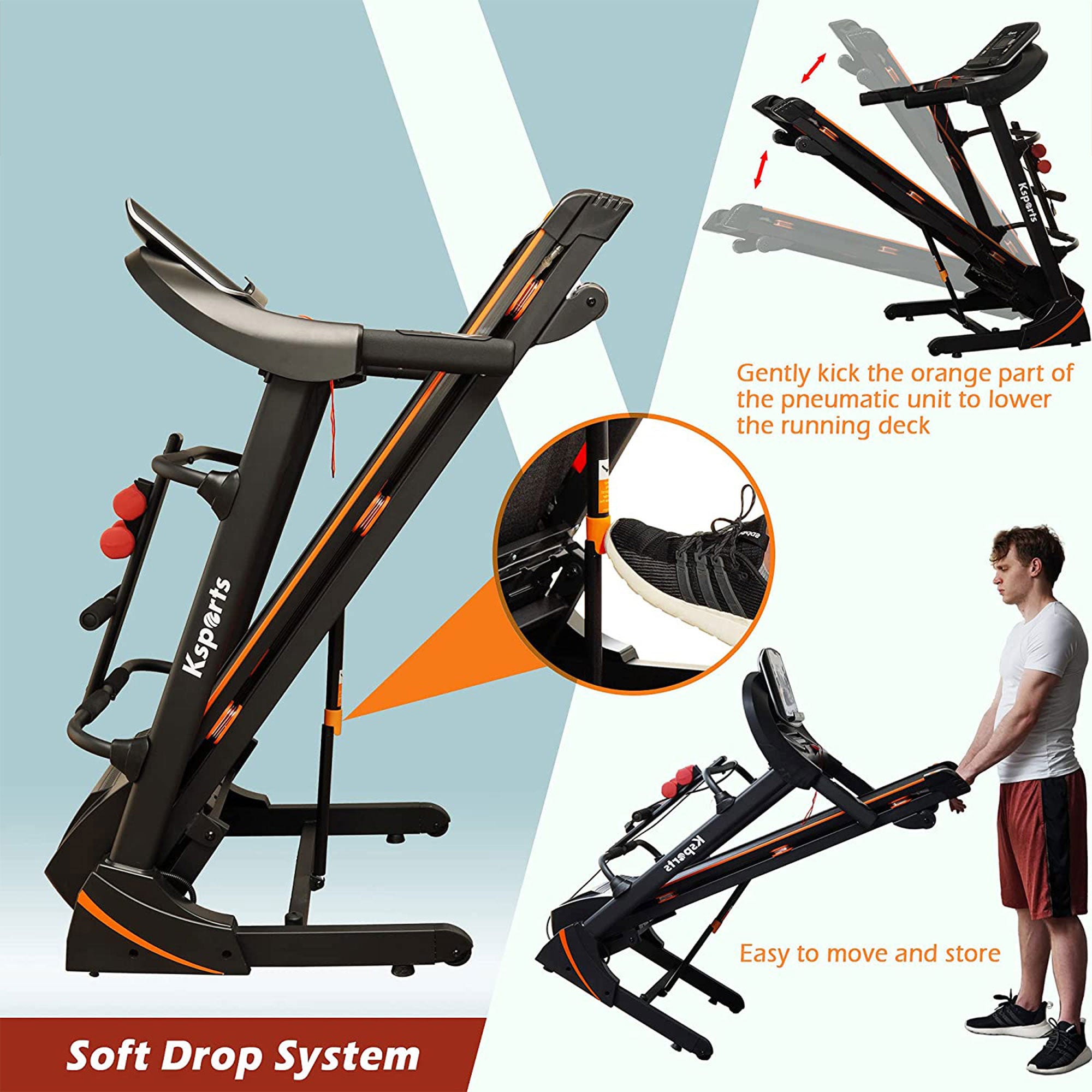 Ksports 16.5 In Wide Foldable Home Treadmill w/ Bluetooth & Fitness Tracking App - Smart-nests