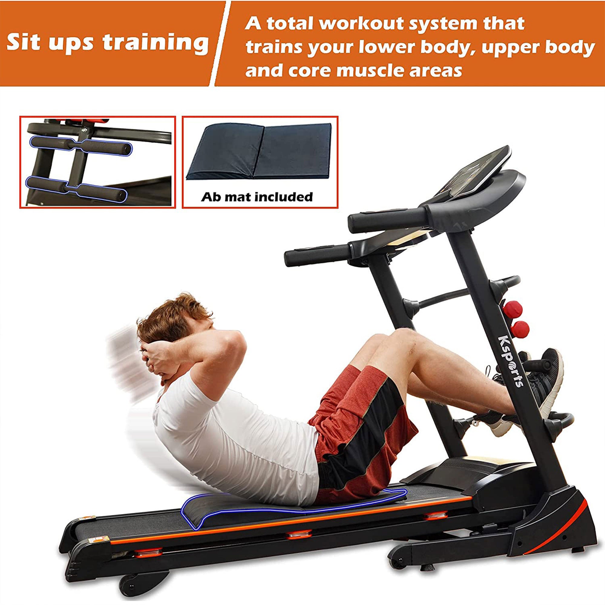 Ksports 16.5 In Wide Foldable Home Treadmill w/ Bluetooth & Fitness Tracking App - Smart-nests