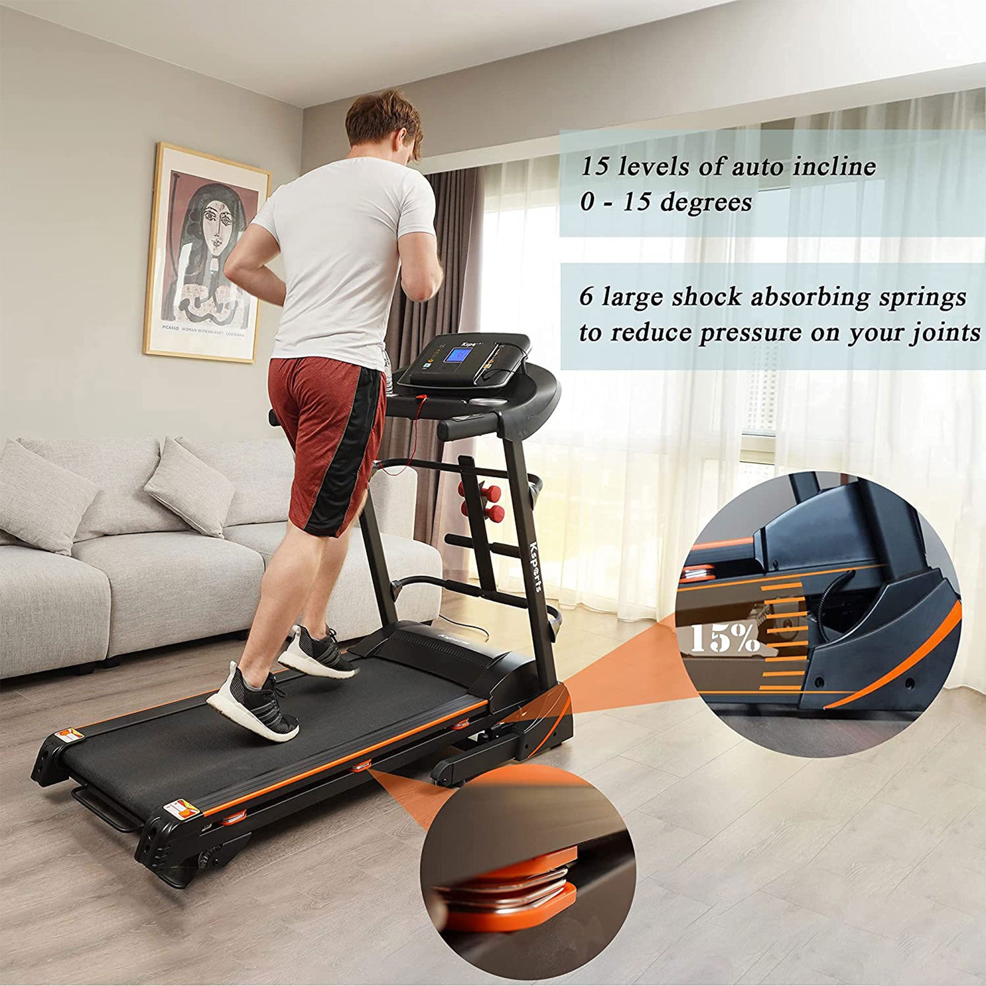 Ksports 16.5 In Wide Foldable Home Treadmill w/ Bluetooth & Fitness Tracking App - Smart-nests