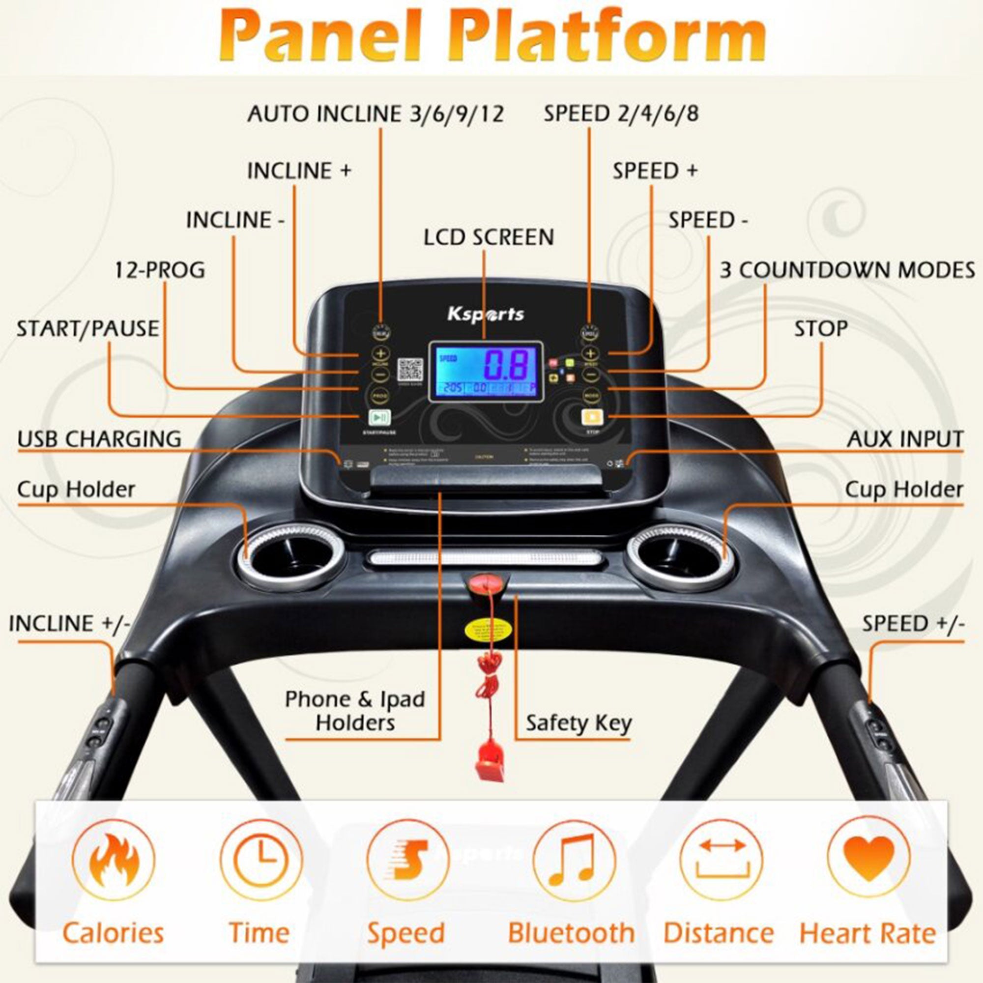 Ksports 16.5 In Wide Foldable Home Treadmill w/ Bluetooth & Fitness Tracking App - Smart-nests