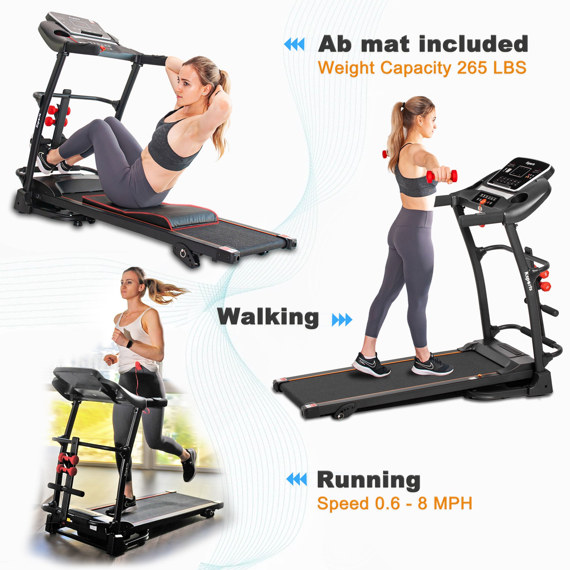 Ksports 16 Inch Wide Foldable Home Treadmill w/ Bluetooth & Fitness Tracking App - Smart-nests
