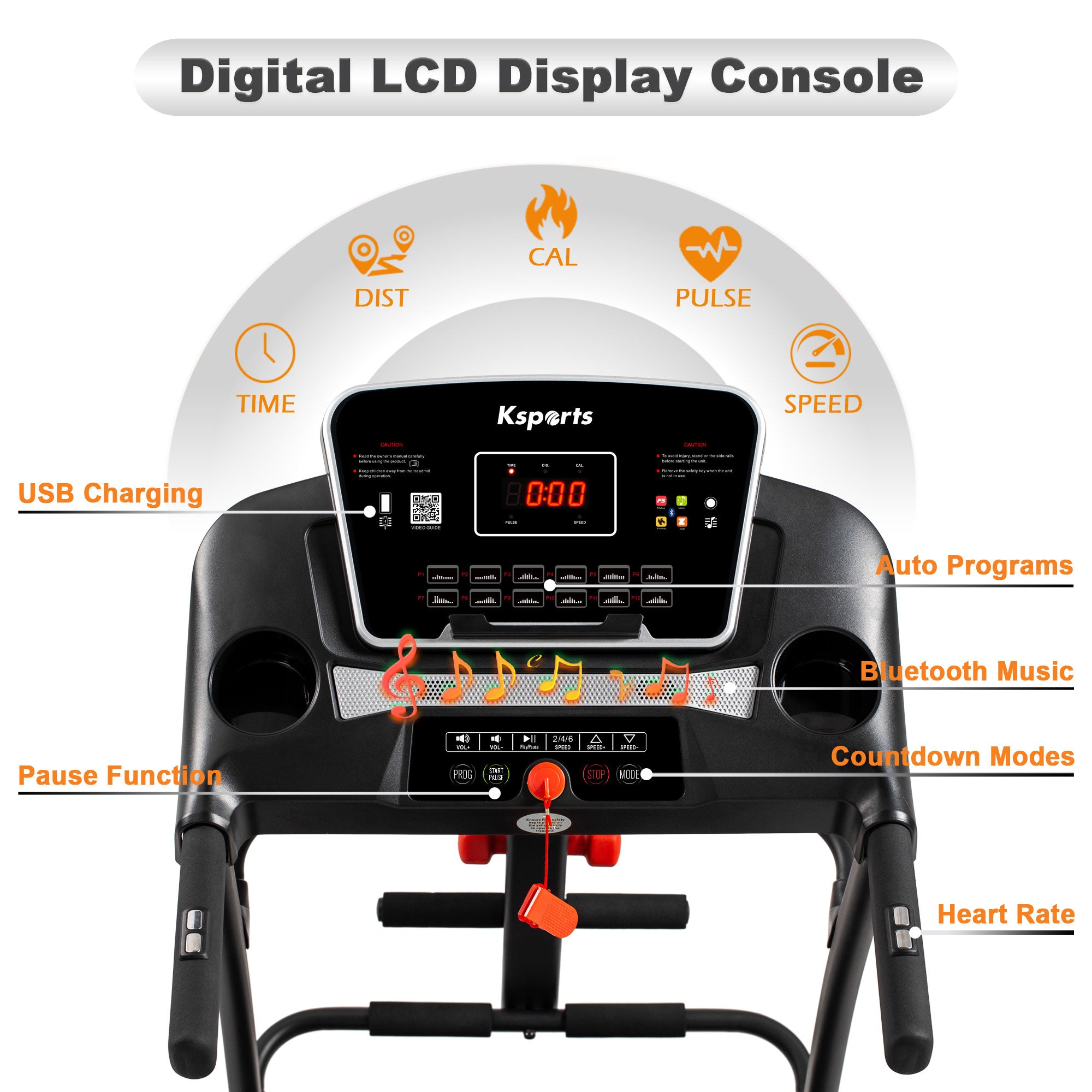 Ksports 16 Inch Wide Foldable Home Treadmill w/ Bluetooth & Fitness Tracking App - Smart-nests