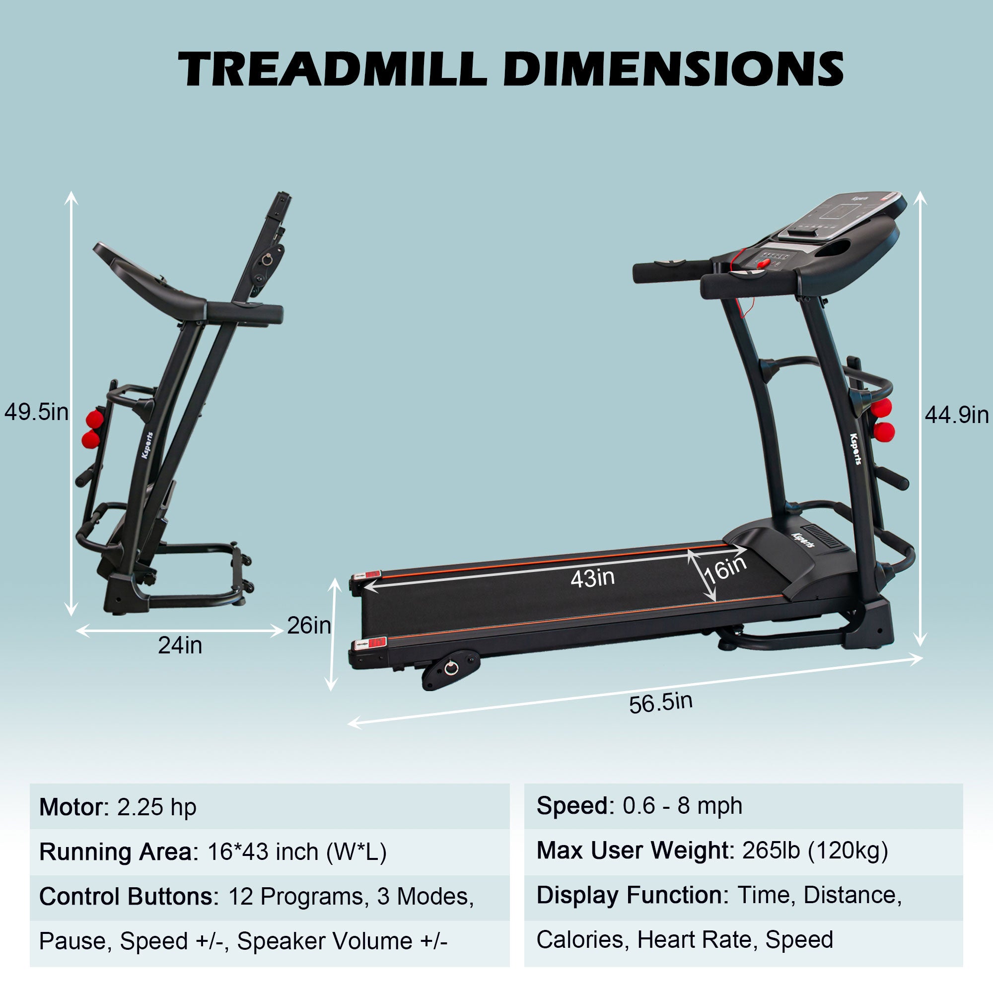 Ksports 16 Inch Wide Foldable Home Treadmill w/ Bluetooth & Fitness Tracking App - Smart-nests