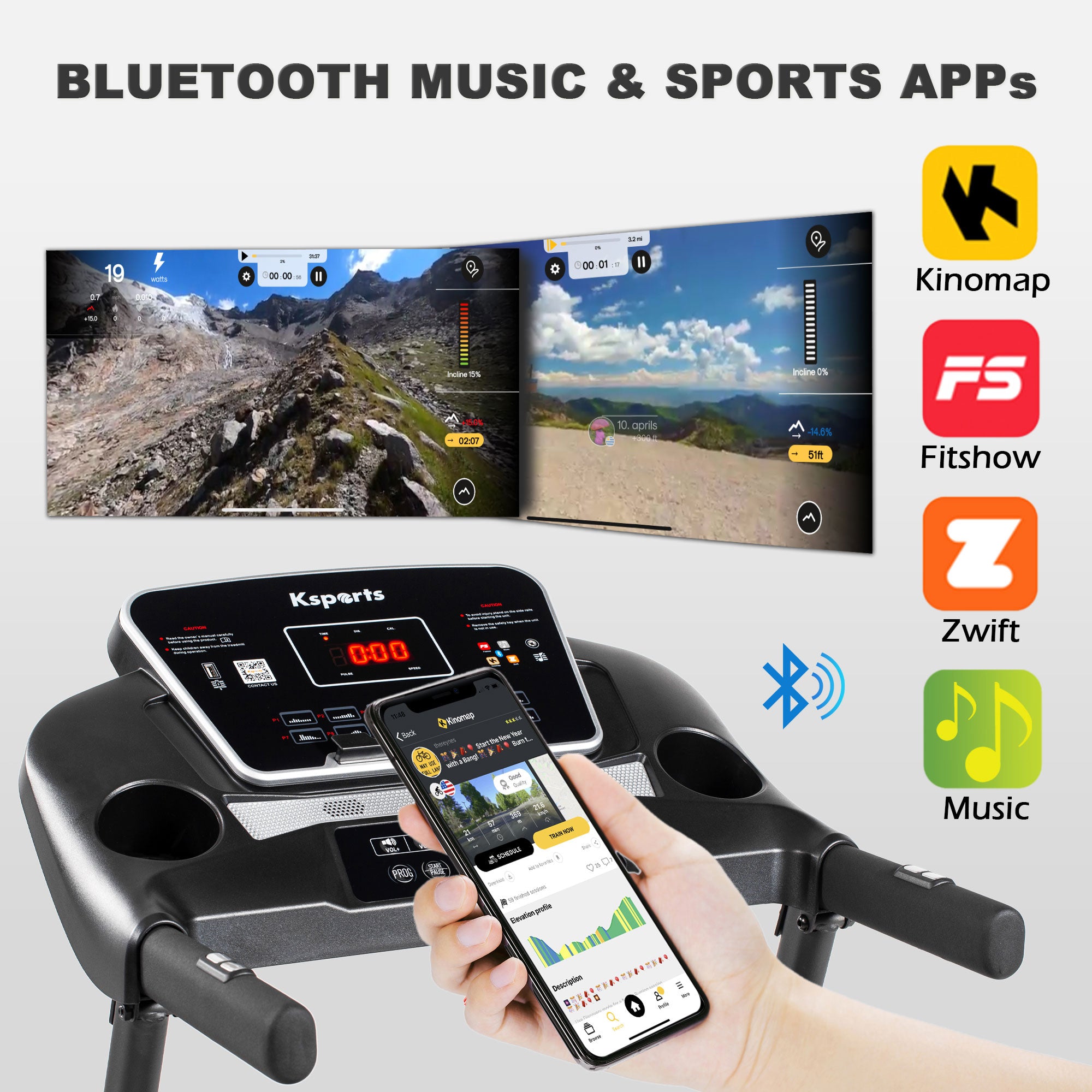 Ksports 16 Inch Wide Foldable Home Treadmill w/ Bluetooth & Fitness Tracking App - Smart-nests