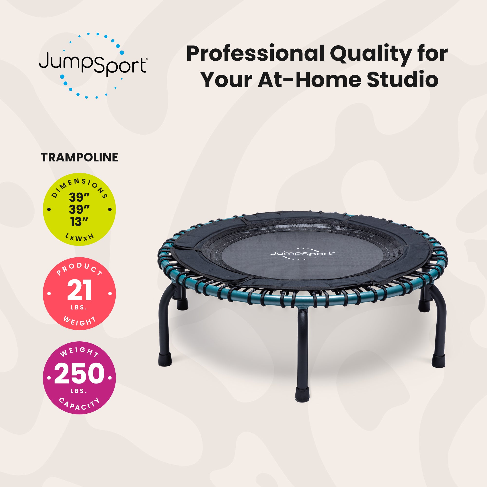 JumpSport 250 Workout Rebounder for Adults, 39" Mini Fitness Trampoline, Teal - Smart-nests