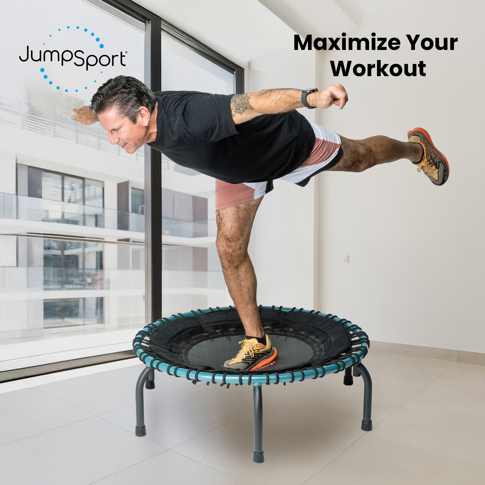 JumpSport 250 Workout Rebounder for Adults, 39" Mini Fitness Trampoline, Teal - Smart-nests