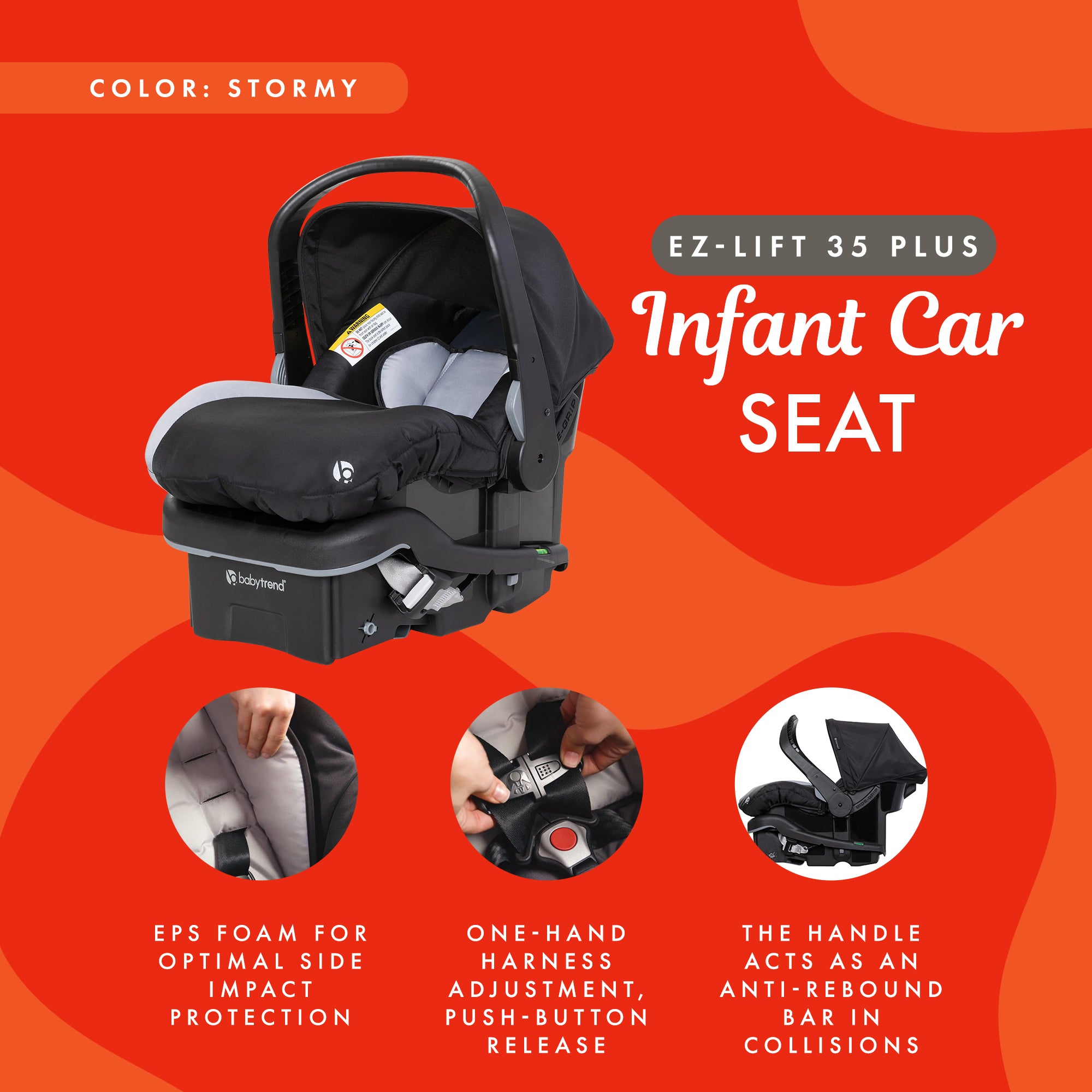 Baby Trend EZ-Lift Plus Lightweight Infant Car Seat, Cozy Cover & Base, Stormy - Smart-nests