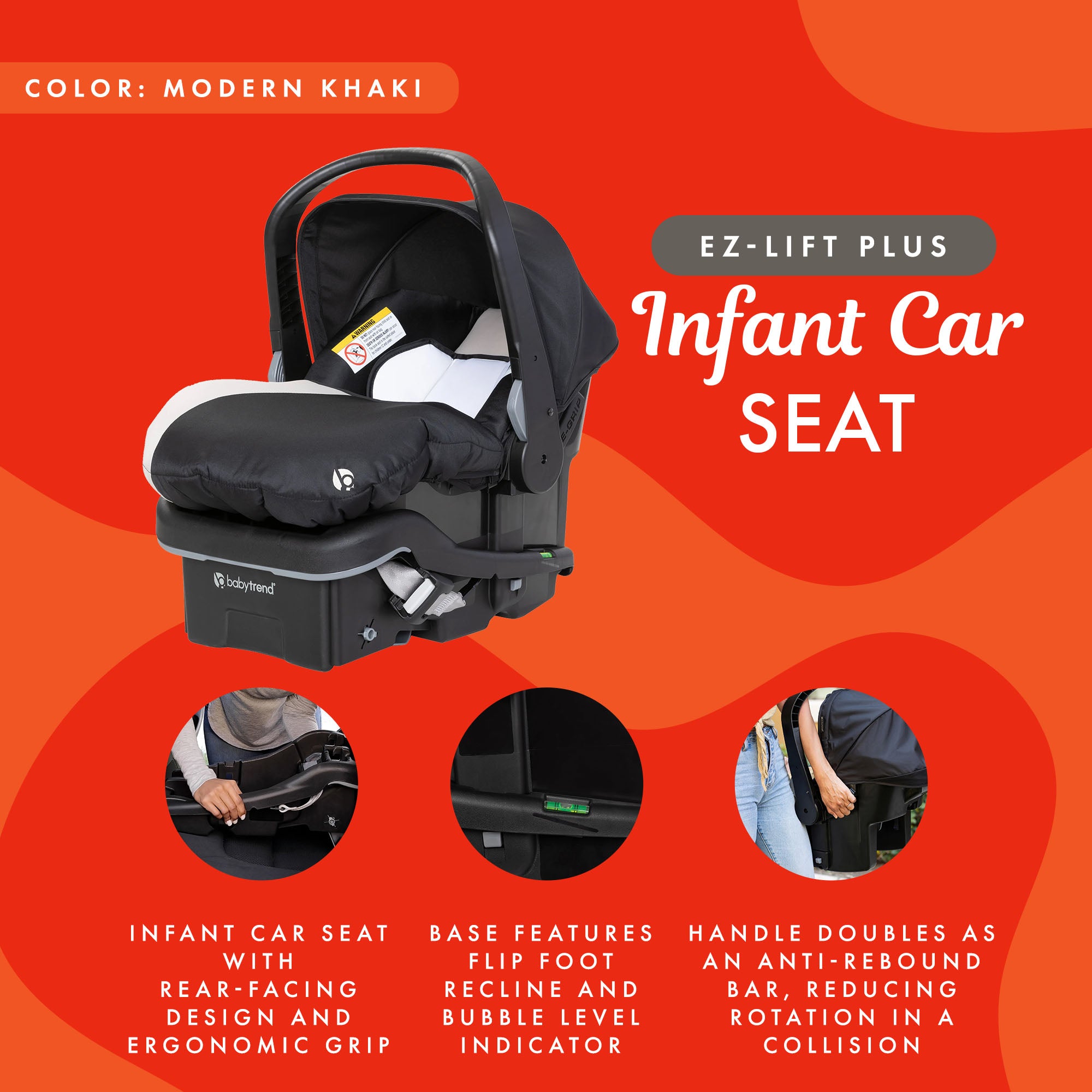 Baby Trend EZ-Lift Plus Lightweight Infant Car Seat w/ Cozy Cover, Modern Khaki - Smart-nests