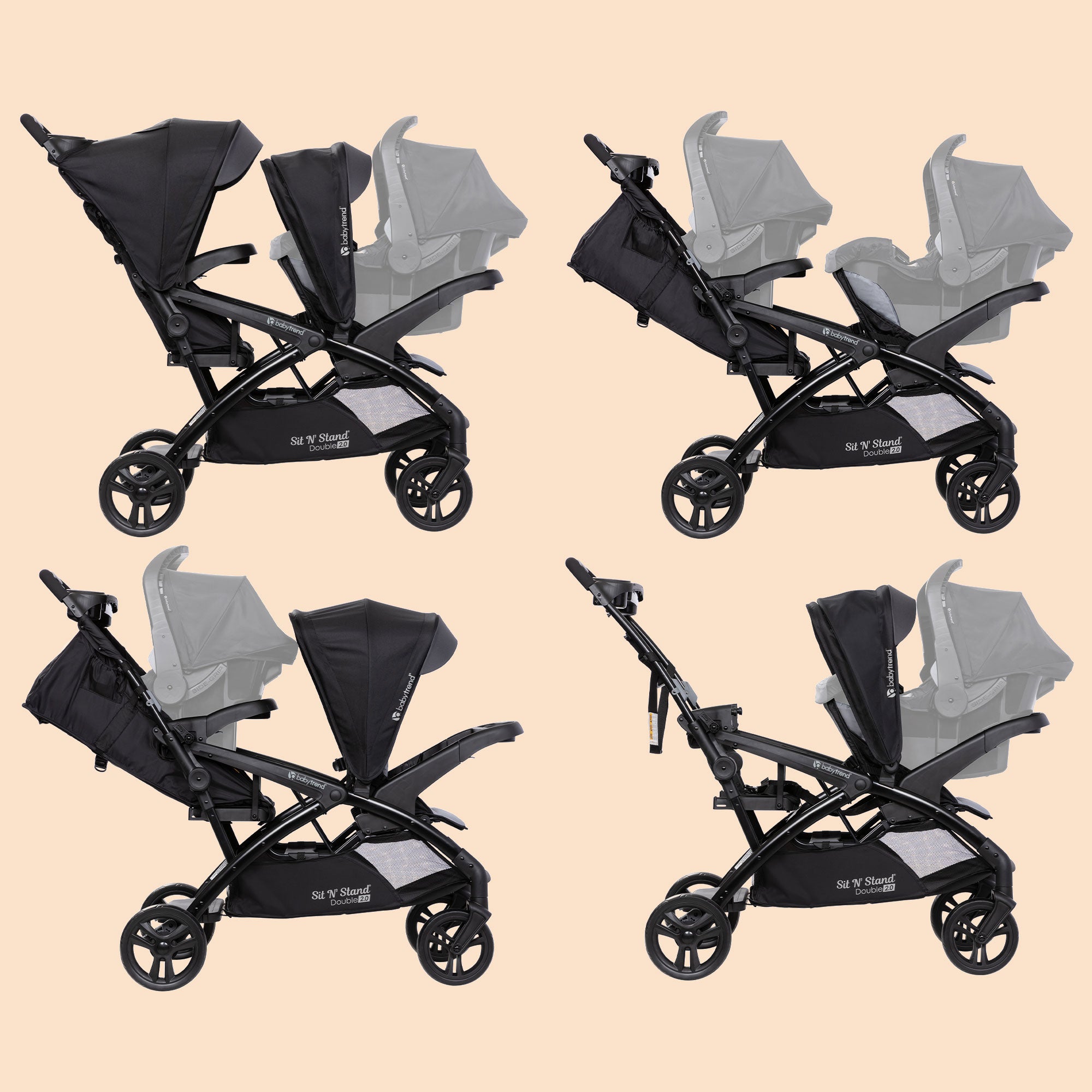 Baby Trend Sit N' Stand Double Stroller 2.0 DLX w/5 Point Safety Harness, Stormy - Smart-nests