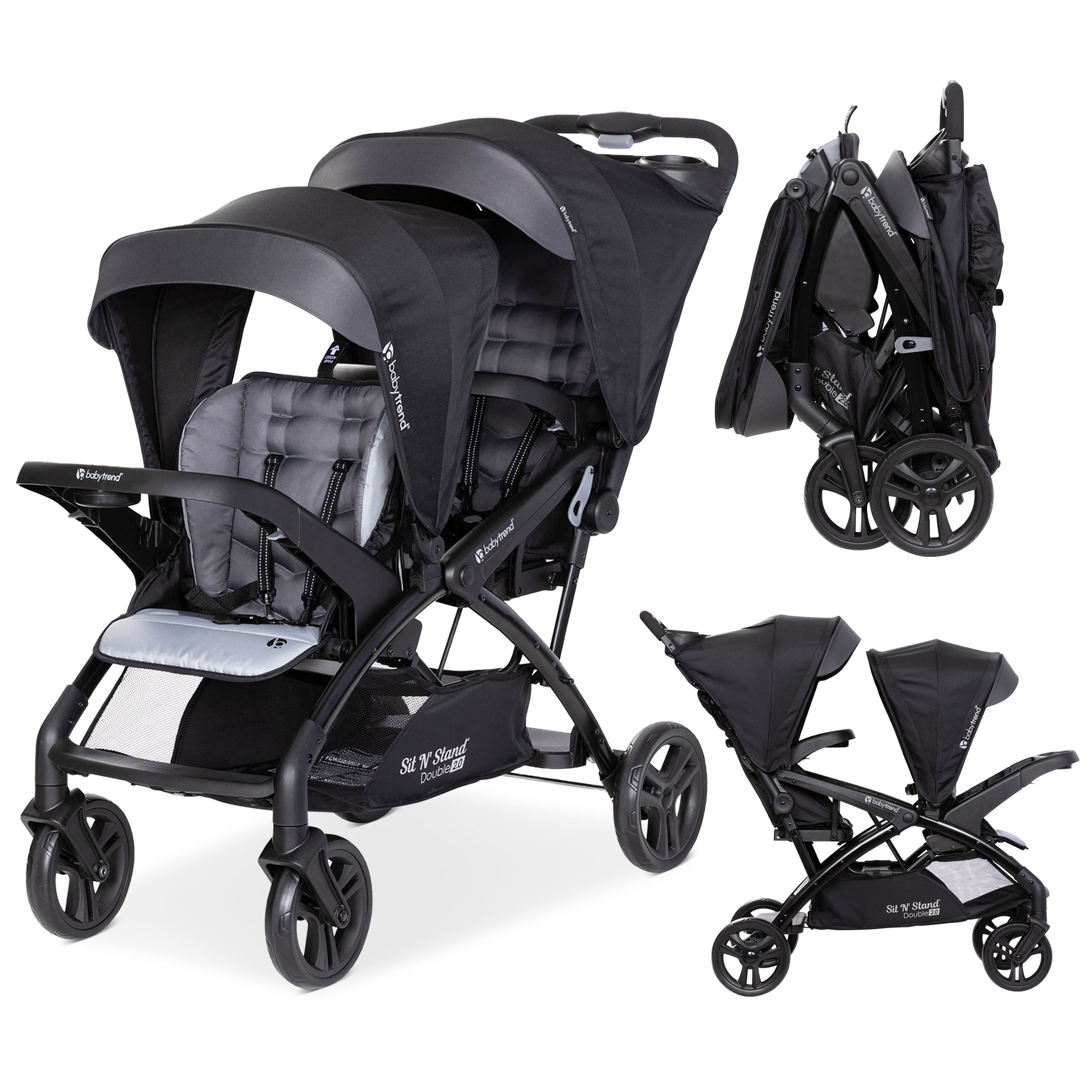 Baby Trend Sit N' Stand Double Stroller 2.0 DLX w/5 Point Safety Harness, Stormy - Smart-nests