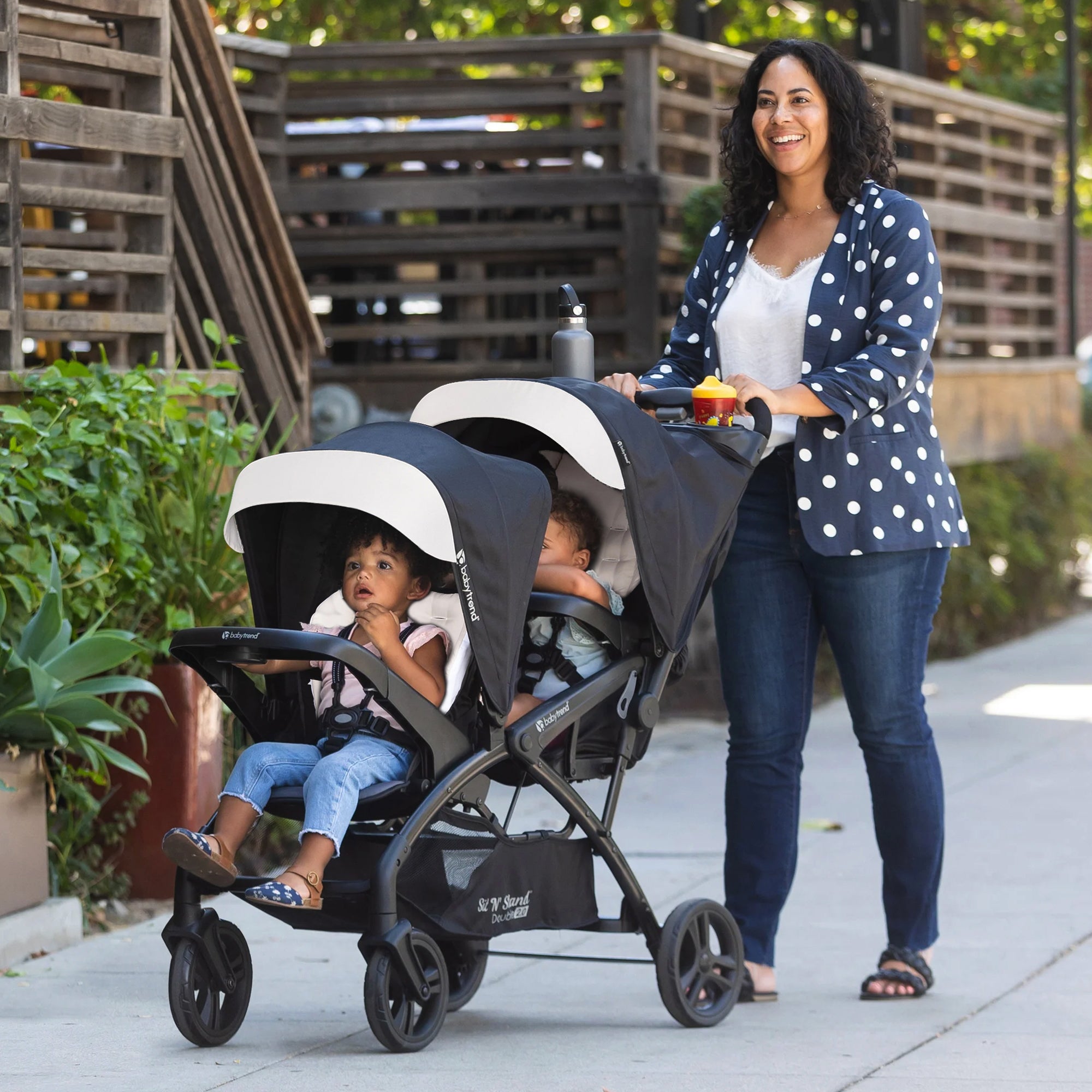 Baby Trend Sit N' Stand Double Stroller 2.0 DLX with 5 Point Harness, Magnolia - Smart-nests