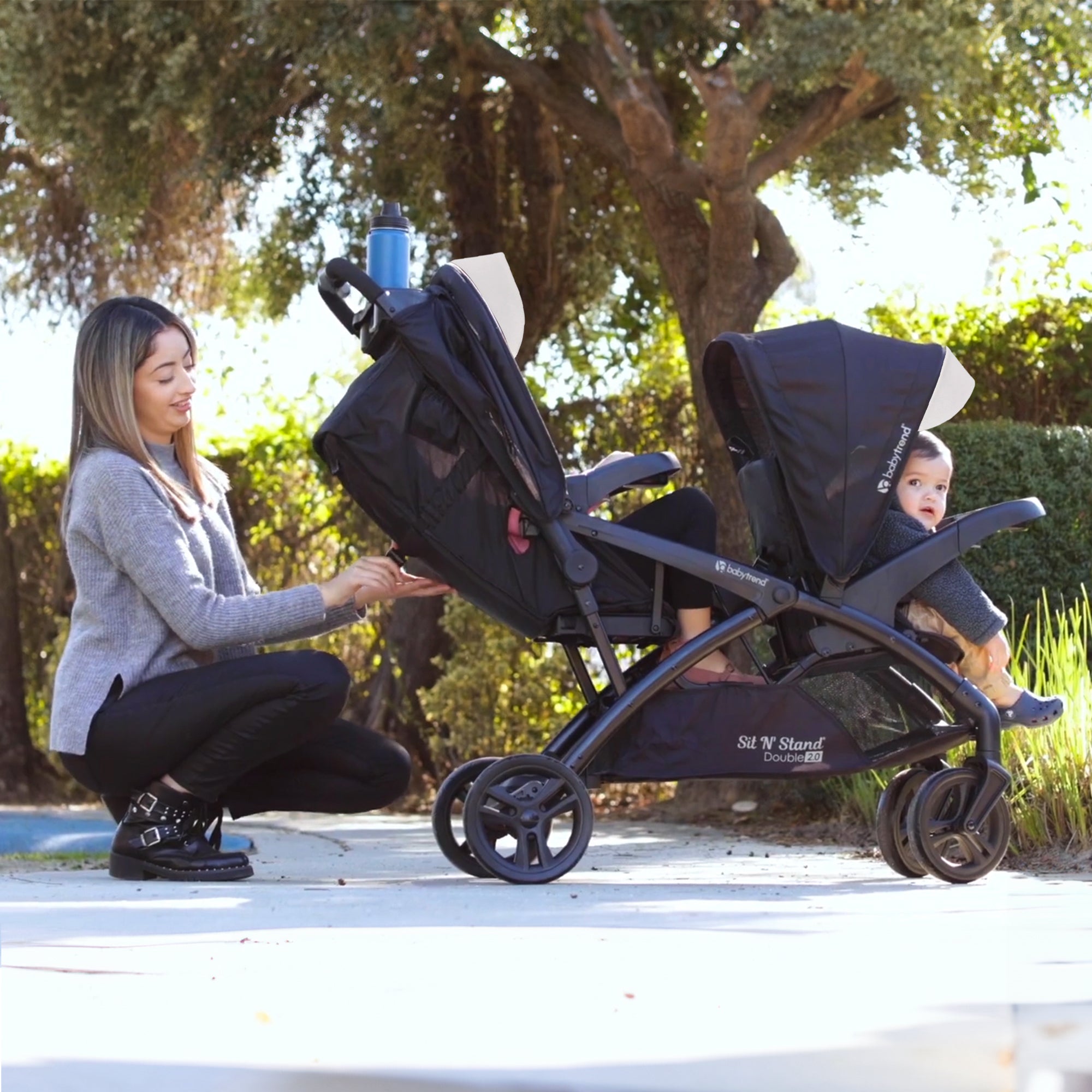 Baby Trend Sit N' Stand Double Stroller 2.0 DLX with 5 Point Harness, Magnolia - Smart-nests