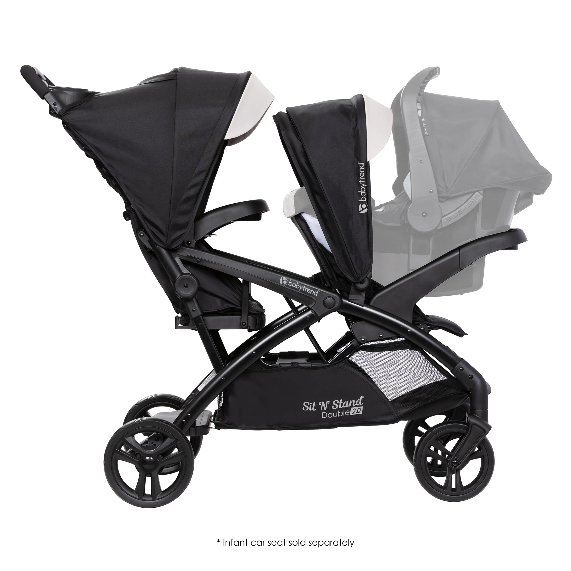 Baby Trend Sit N' Stand Double Stroller 2.0 DLX w/5 Point Harness, Modern Khaki - Smart-nests