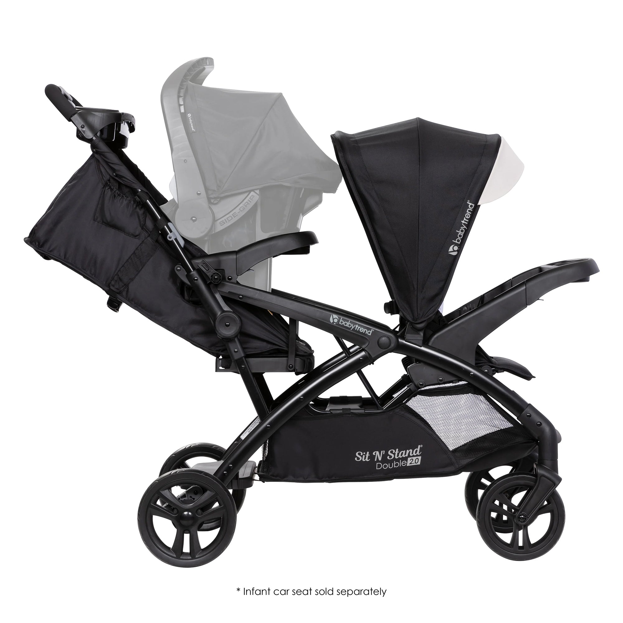 Baby Trend Sit N' Stand Double Stroller 2.0 DLX w/5 Point Harness, Modern Khaki - Smart-nests