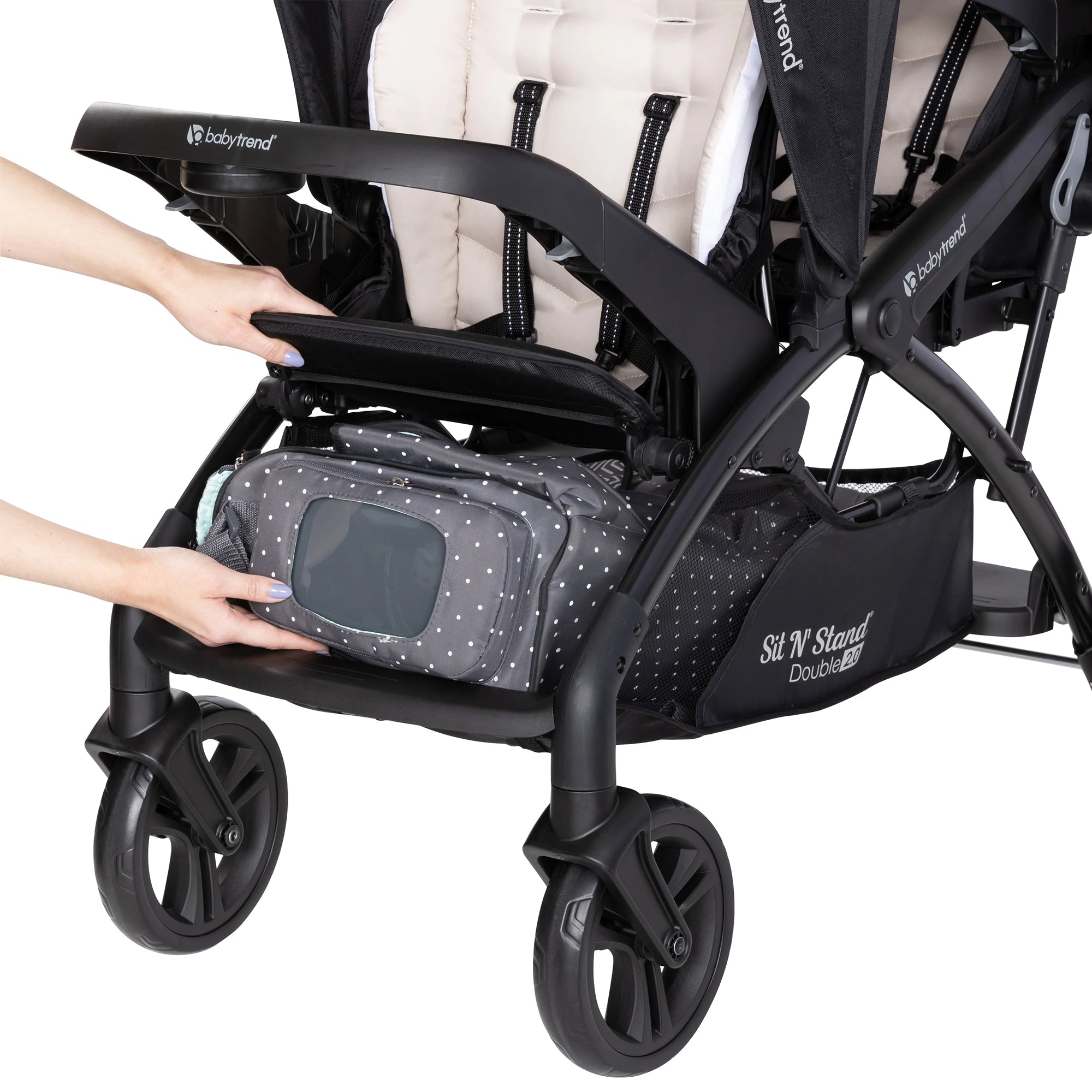 Baby Trend Sit N' Stand Double Stroller 2.0 DLX w/5 Point Harness, Modern Khaki - Smart-nests