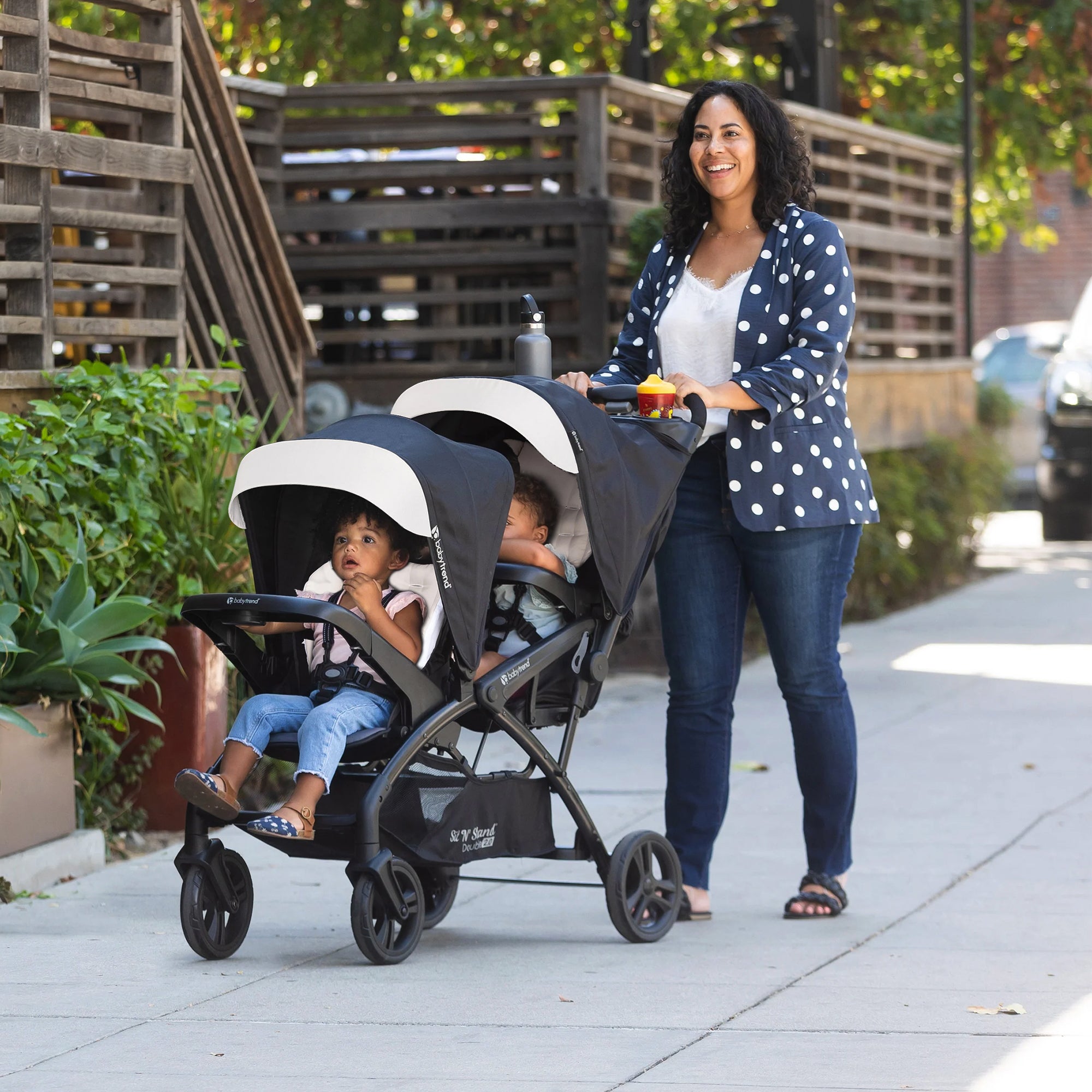 Baby Trend Sit N' Stand Double Stroller 2.0 DLX w/5 Point Harness, Modern Khaki - Smart-nests