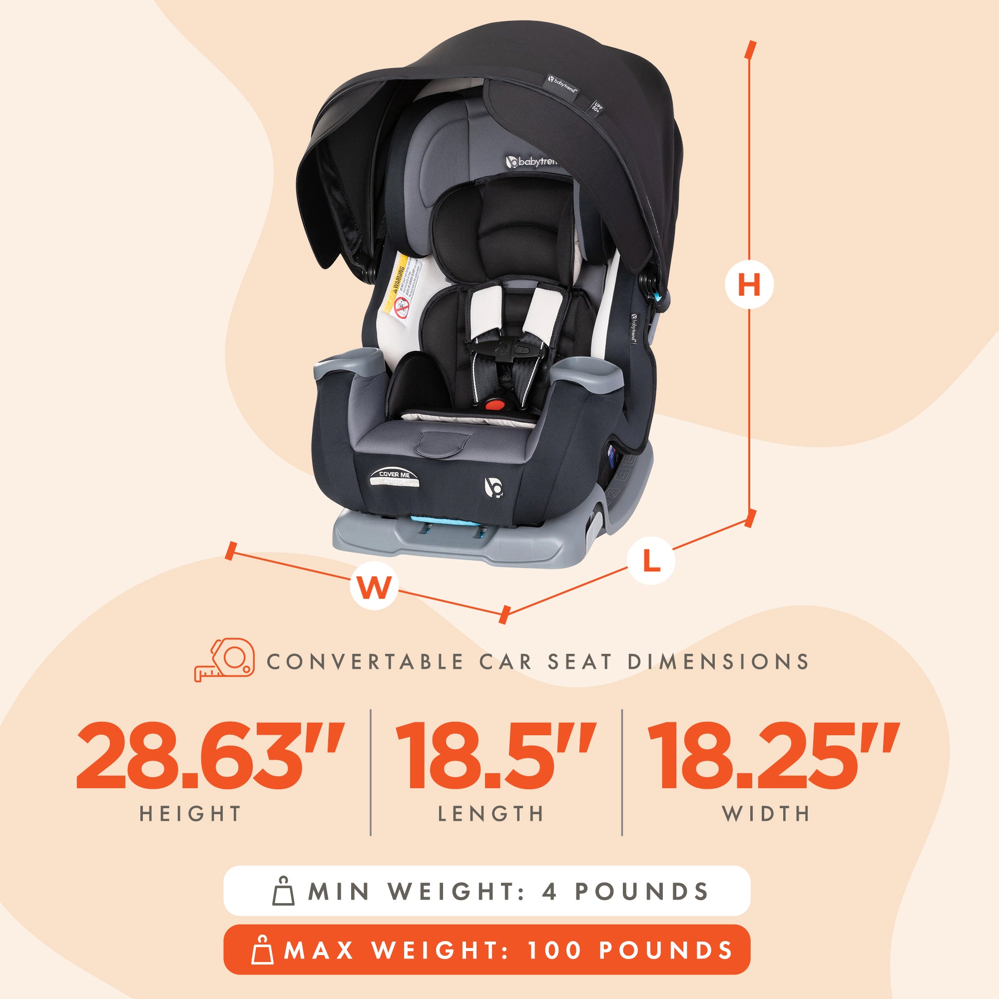 Baby Trend Cover Me 4 in 1 Convertible Car Seat with Adjustable Canopy, Black - Smart-nests