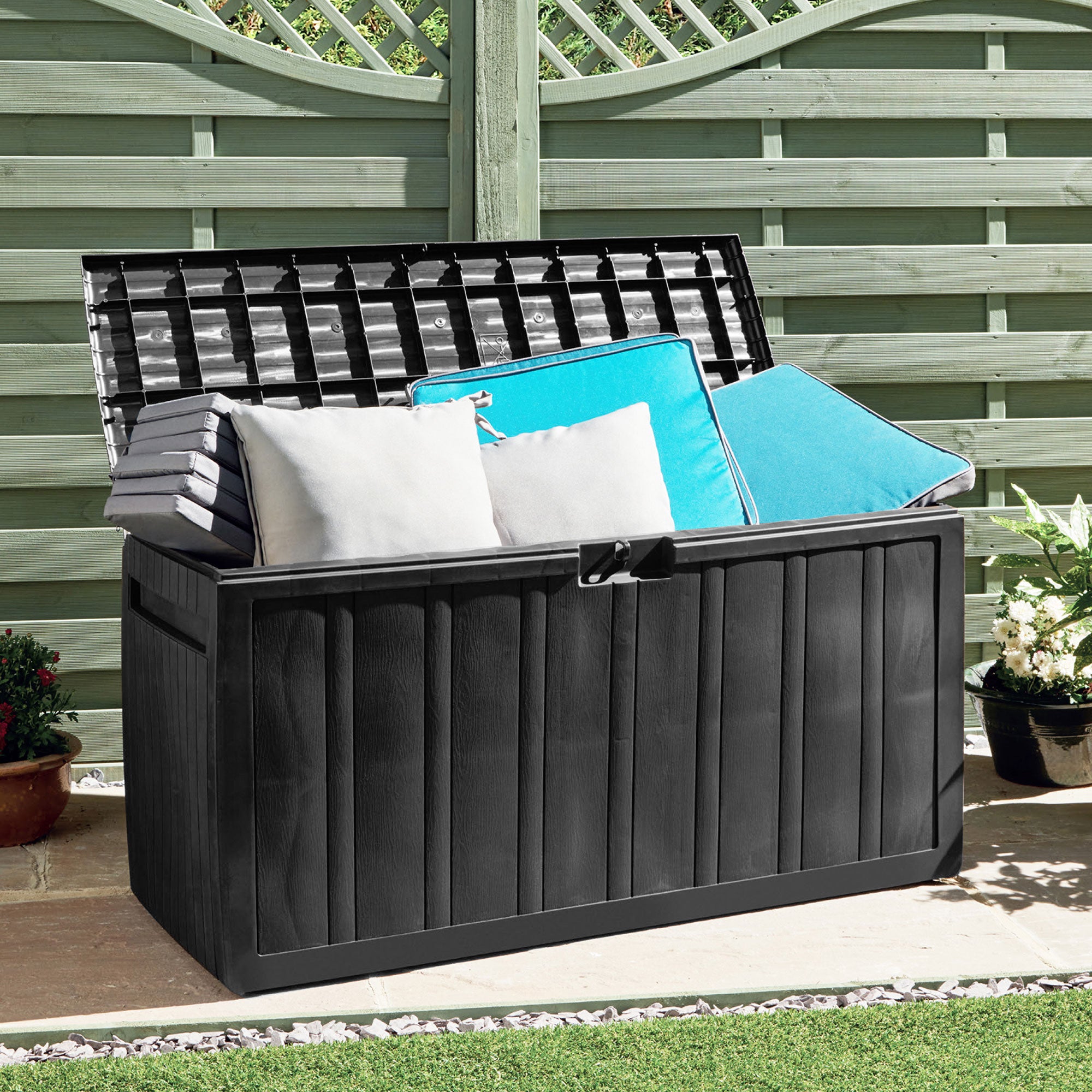 Ram Quality Products Outdoor Backyard Patio Storage Deck Box, 71 Gallon, Gray - Smart-nests