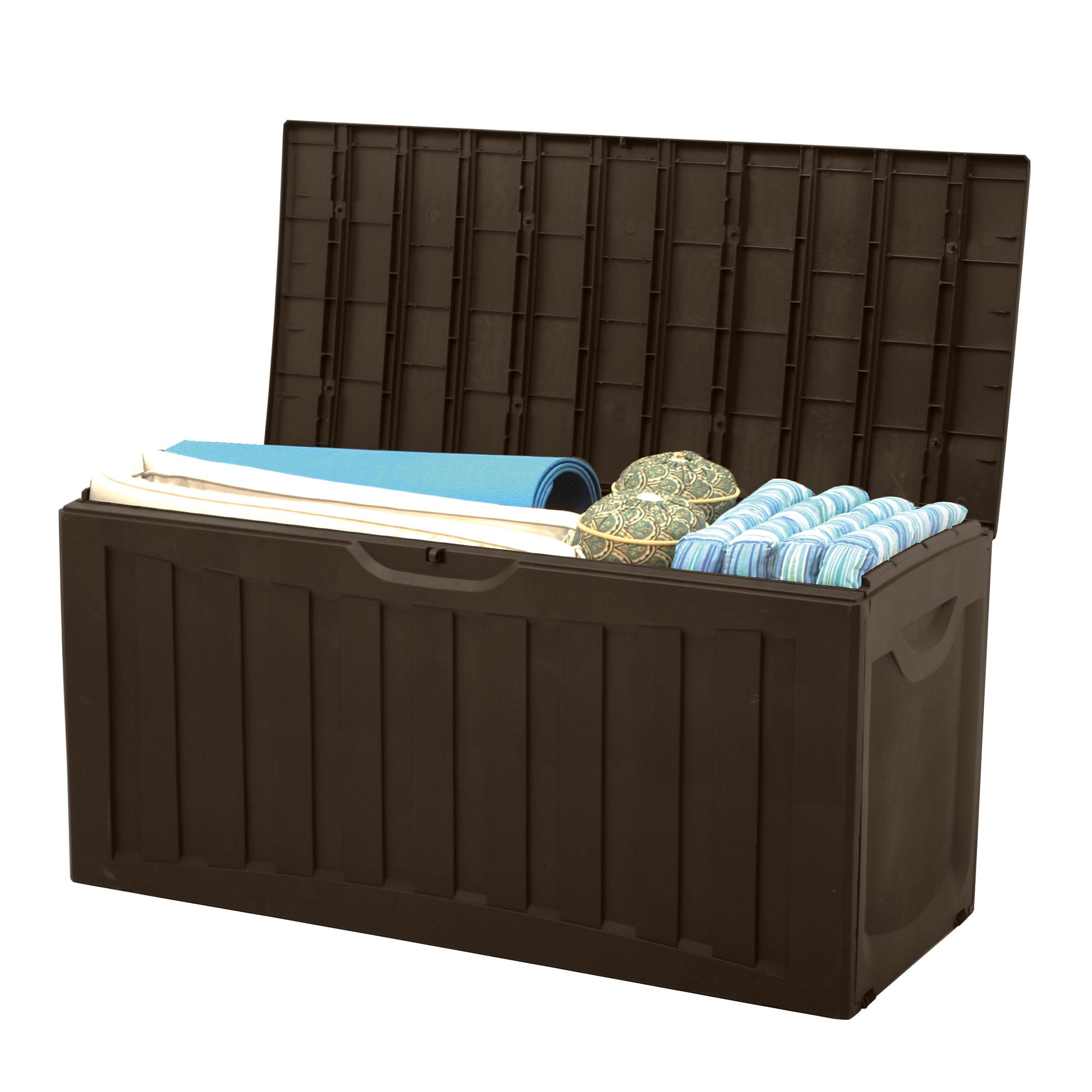 Ram Quality Products Plastic 90 Gal Outdoor Locking Storage Bin Deck Box, Brown - Smart-nests