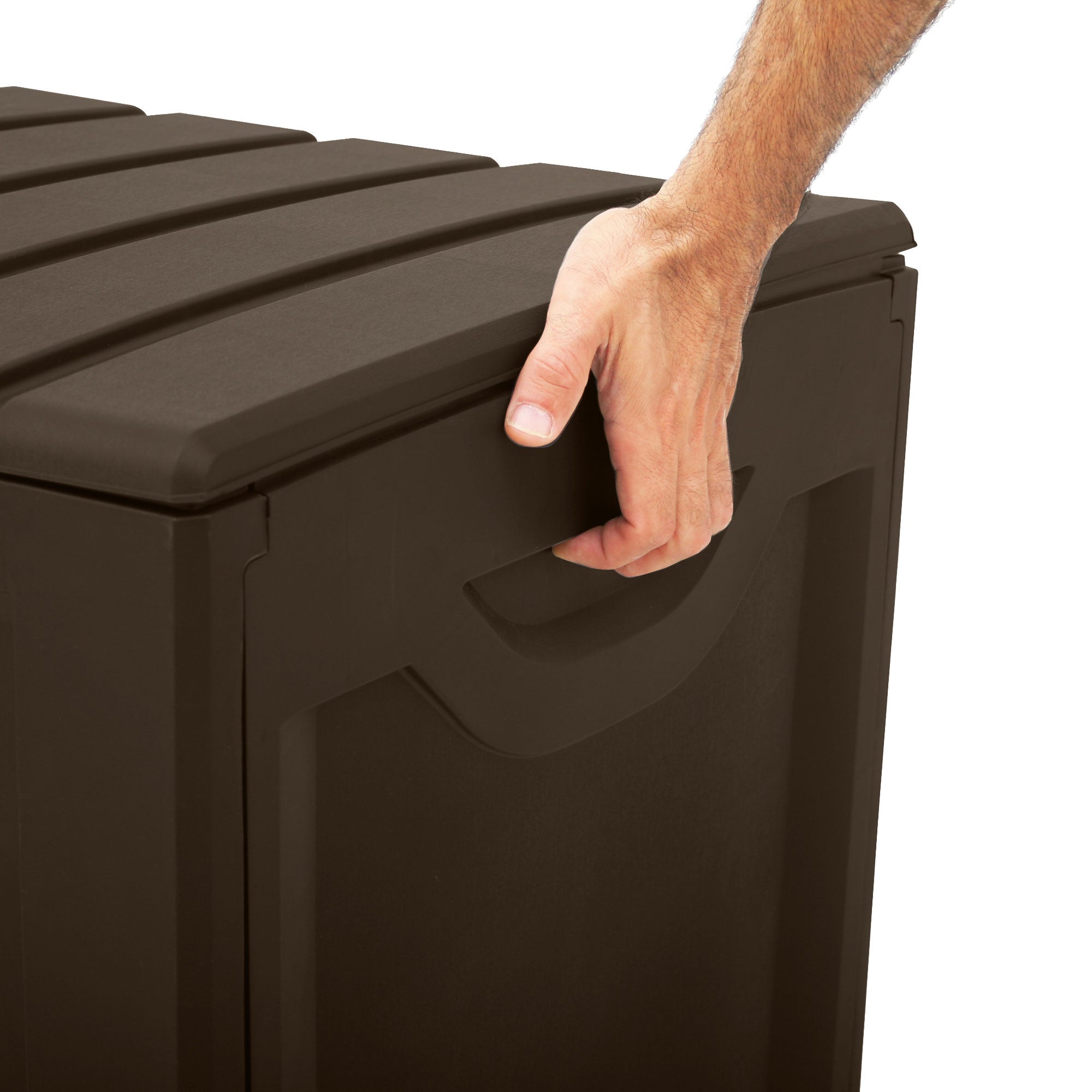 Ram Quality Products Plastic 90 Gal Outdoor Locking Storage Bin Deck Box, Brown - Smart-nests