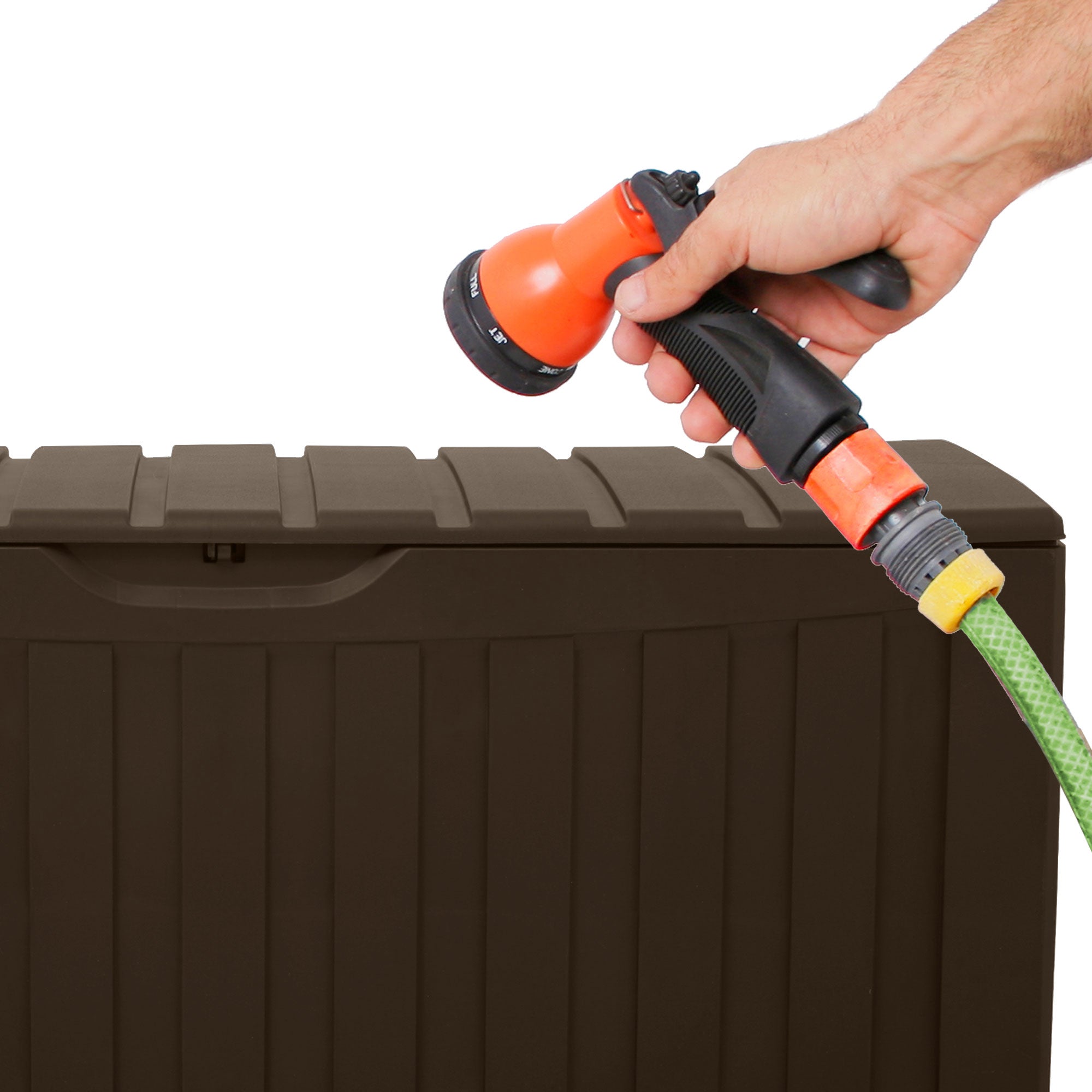 Ram Quality Products Plastic 90 Gal Outdoor Locking Storage Bin Deck Box, Brown - Smart-nests