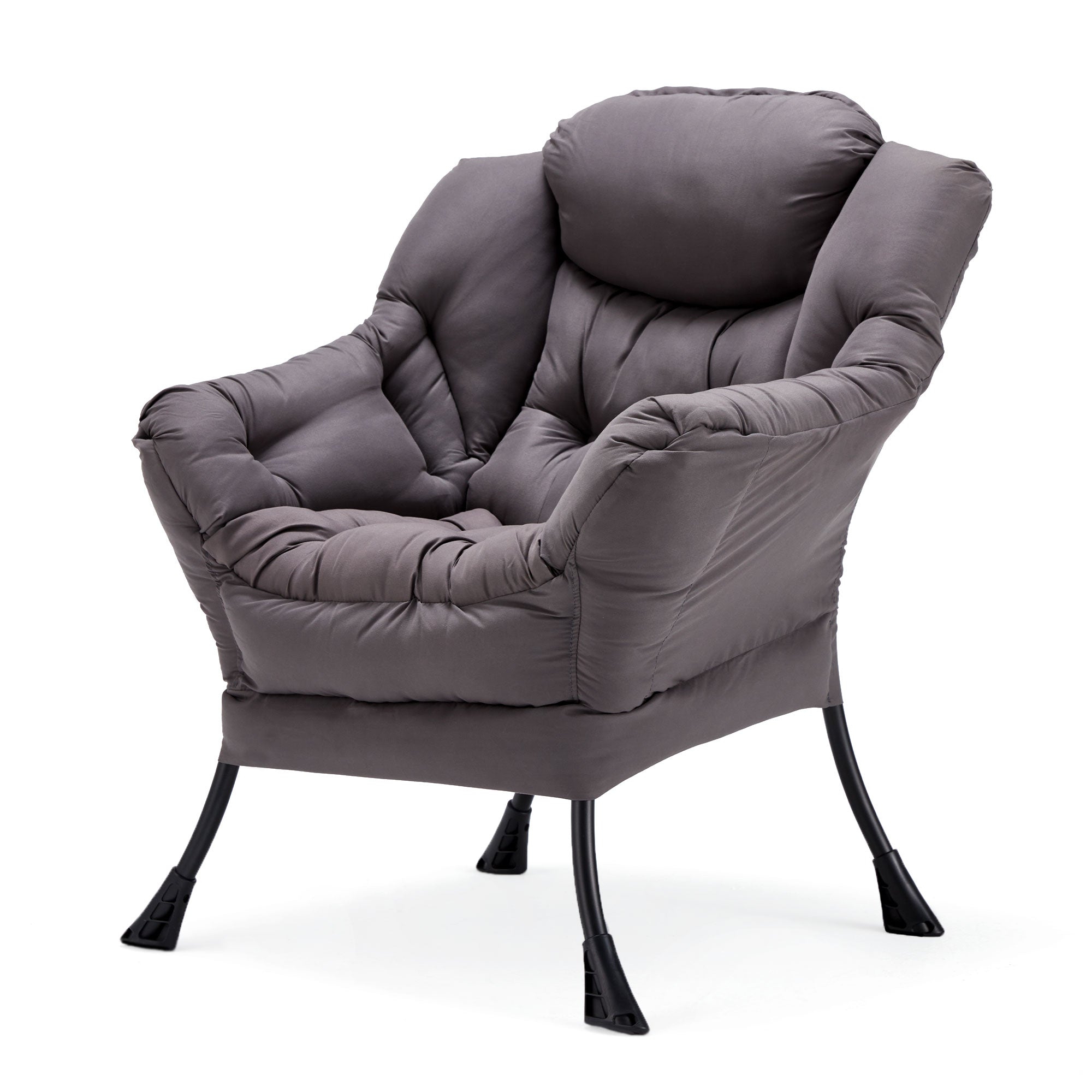 JOMEED Modern Plush Fabric Lazy Accent Chair with Armrests and Side Pocket, Grey - Smart-nests