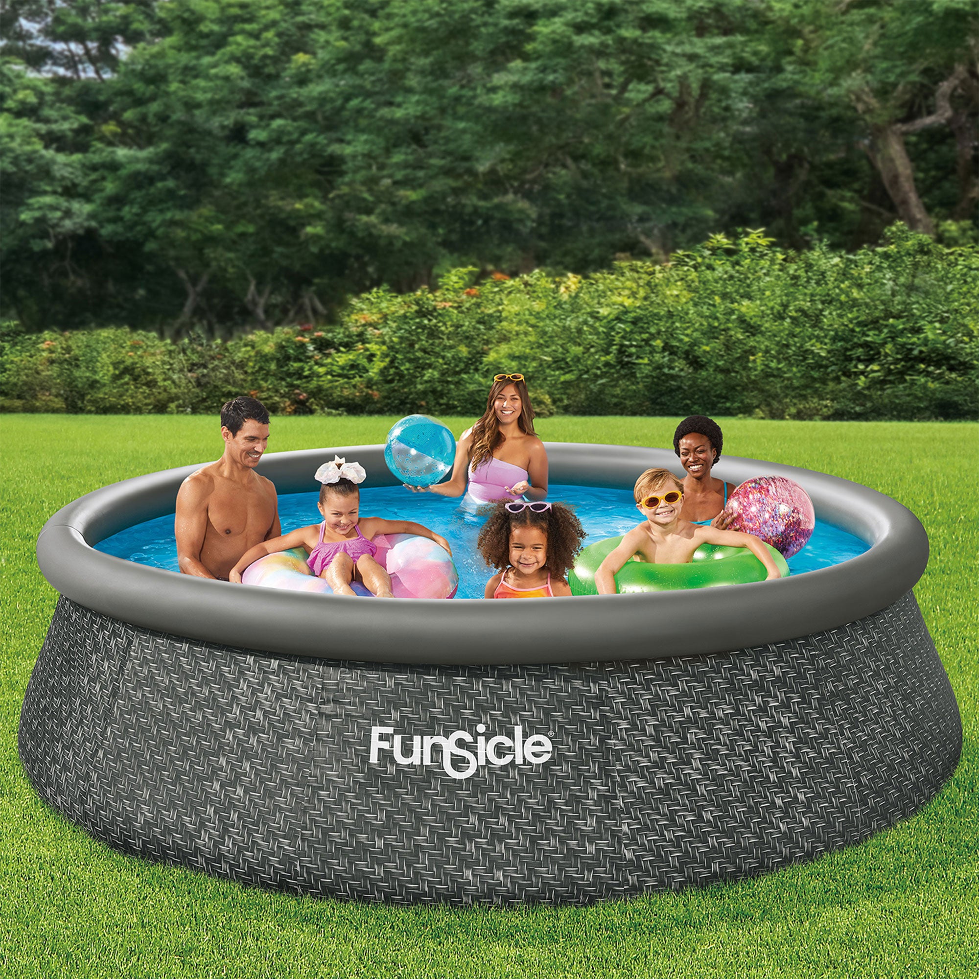 Funsicle 12' x 36" QuickSet Ring Top Above Ground Swimming Pool, Herringbone - Smart-nests