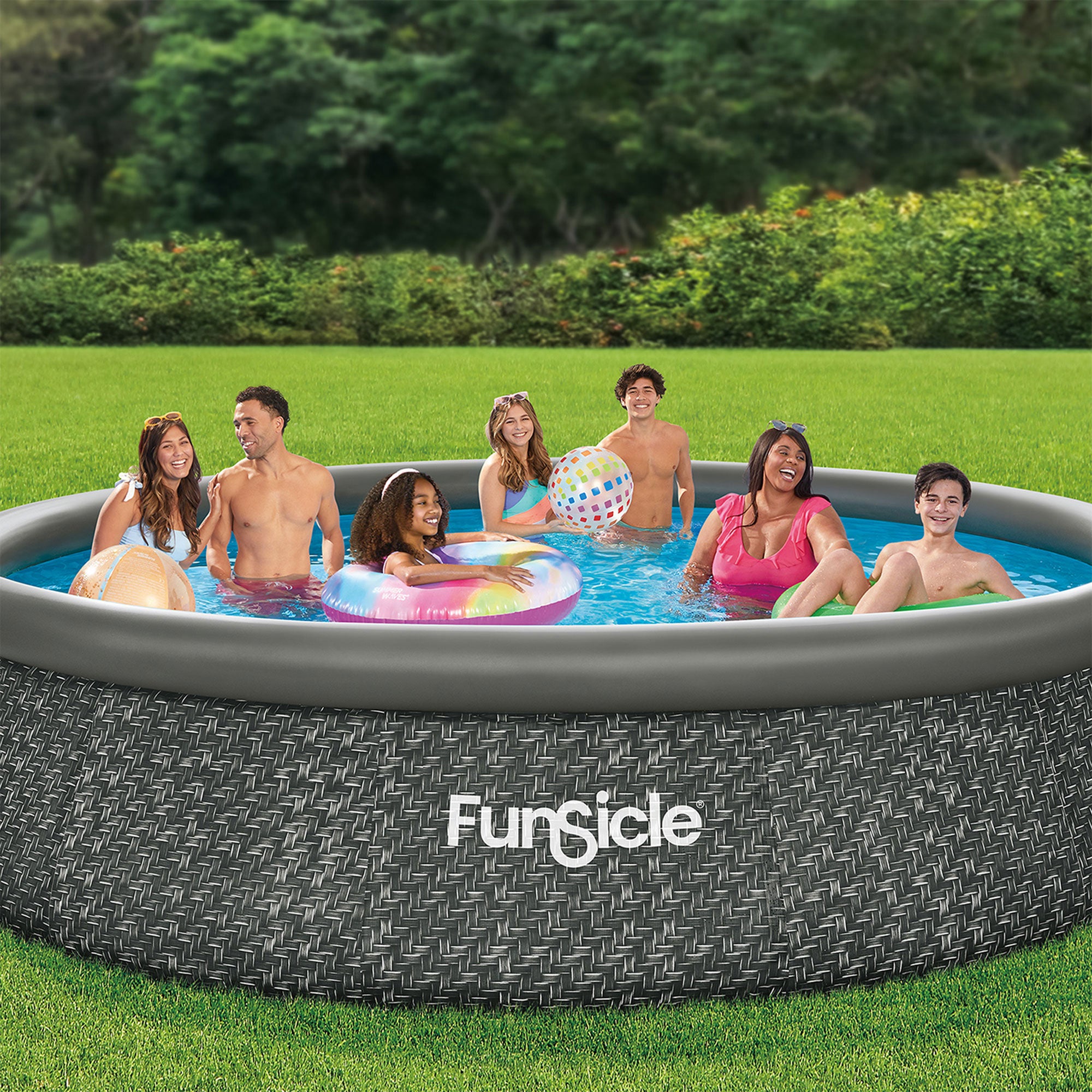 Funsicle 14' x 36" QuickSet Ring Top Above Ground Swimming Pool, Herringbone - Smart-nests