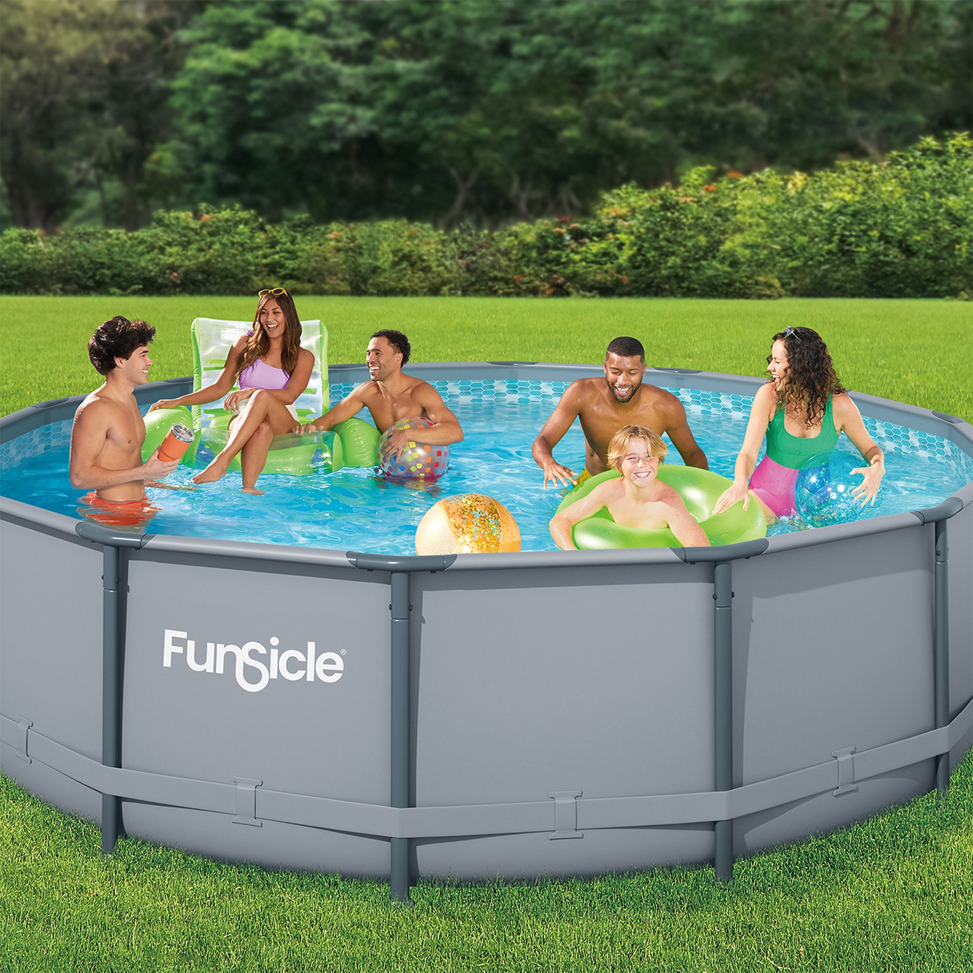 Funsicle 14' x 42" Oasis Outdoor Round Frame Above Ground Swimming Pool, Gray - Smart-nests