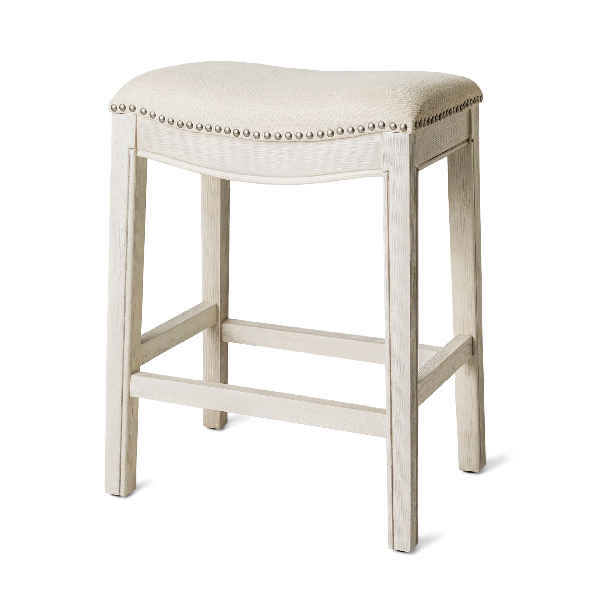 Maven Lane Adrien Saddle Counter Stool in White Oak Finish w/ Natural Fabric Upholstery - Smart-nests