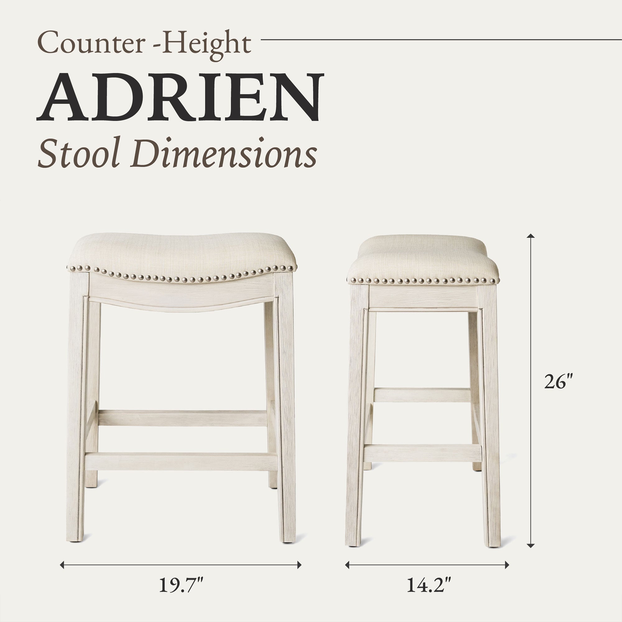 Maven Lane Adrien Saddle Counter Stool in White Oak Finish w/ Natural Fabric Upholstery - Smart-nests