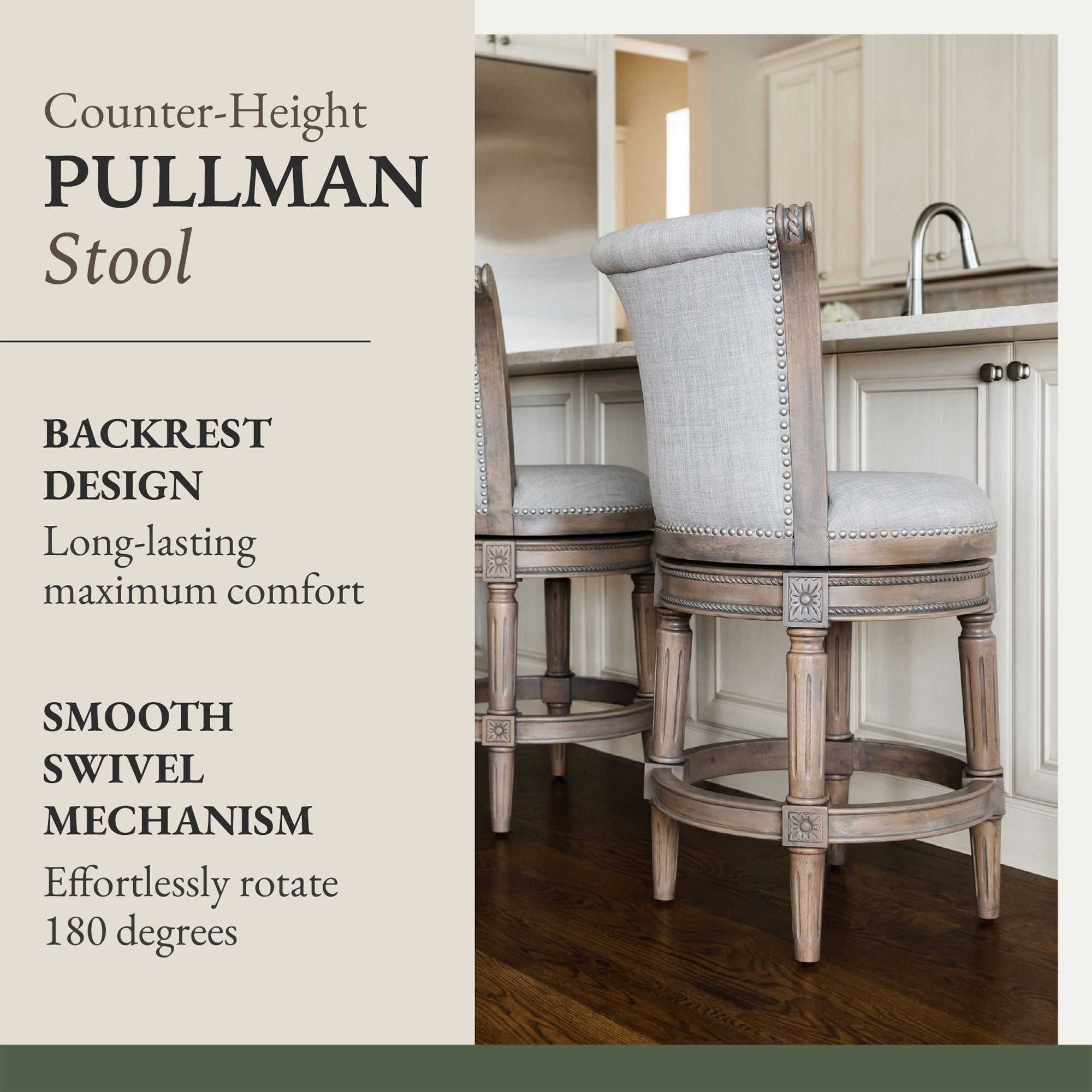 Maven Lane Pullman Counter Stool in Reclaimed Oak Finish with Ash Grey Fabric Upholstery, Set of 4 - Smart-nests