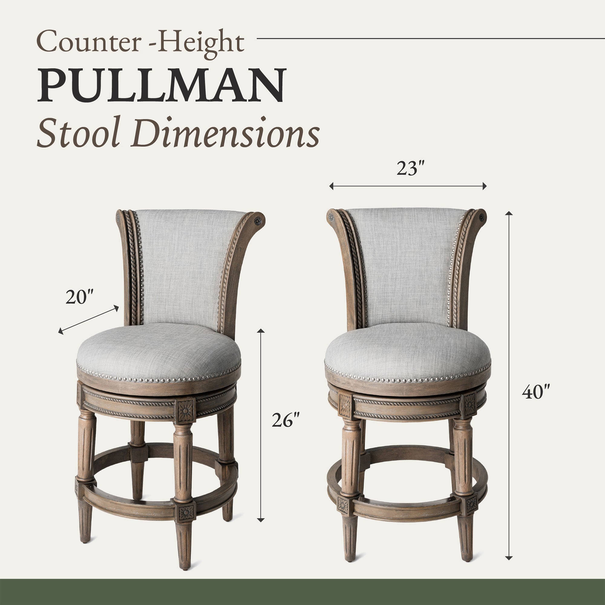 Maven Lane Pullman Counter Stool in Reclaimed Oak Finish with Ash Grey Fabric Upholstery, Set of 4 - Smart-nests