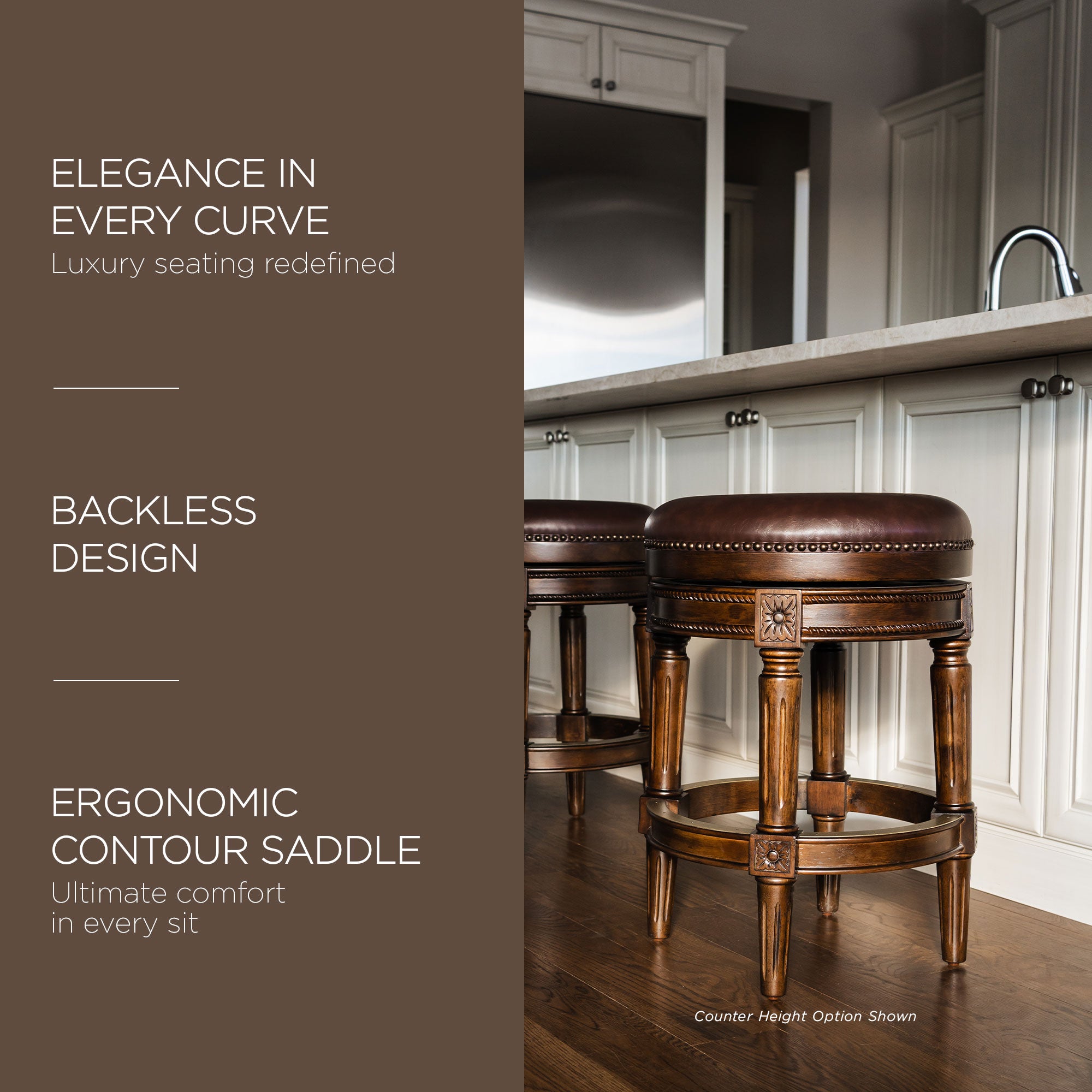 Maven Lane Pullman Backless Bar Stool in Dark Walnut Finish with Vintage Brown Vegan Leather - Smart-nests