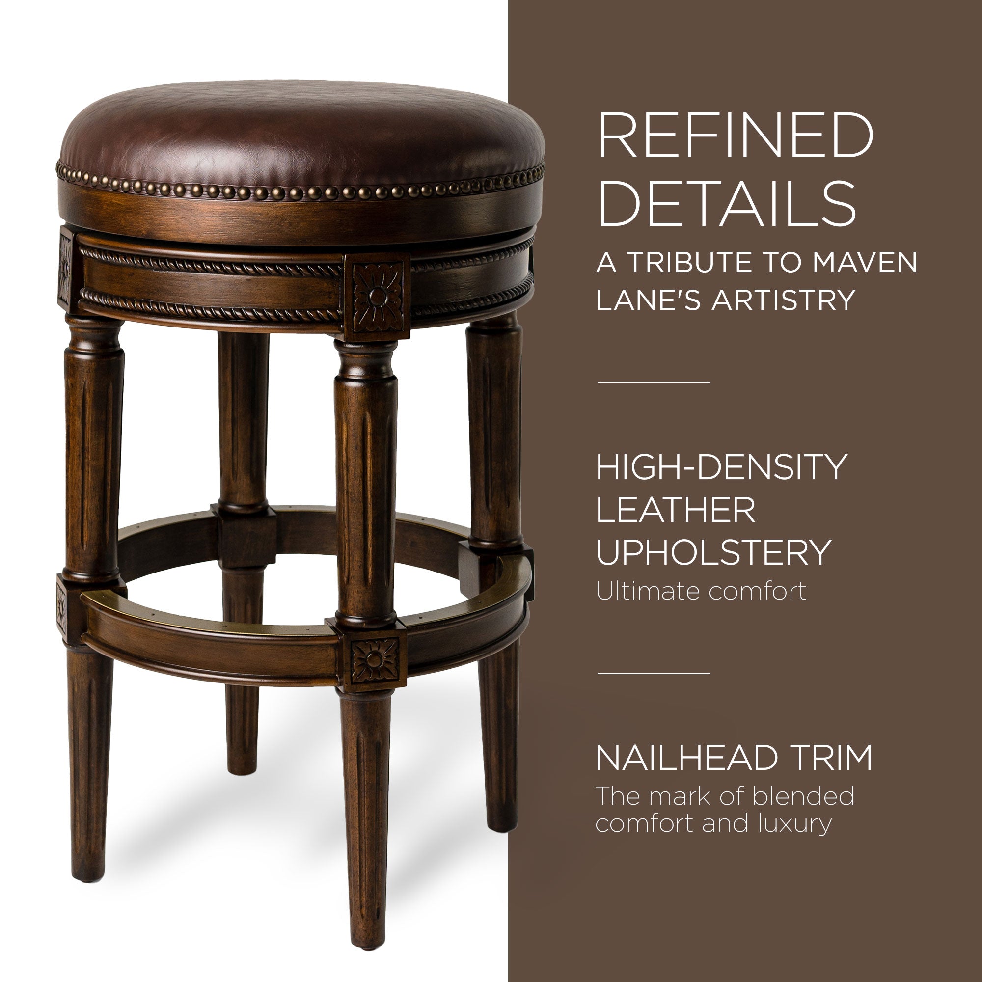 Maven Lane Pullman Backless Bar Stool in Dark Walnut Finish with Vintage Brown Vegan Leather - Smart-nests