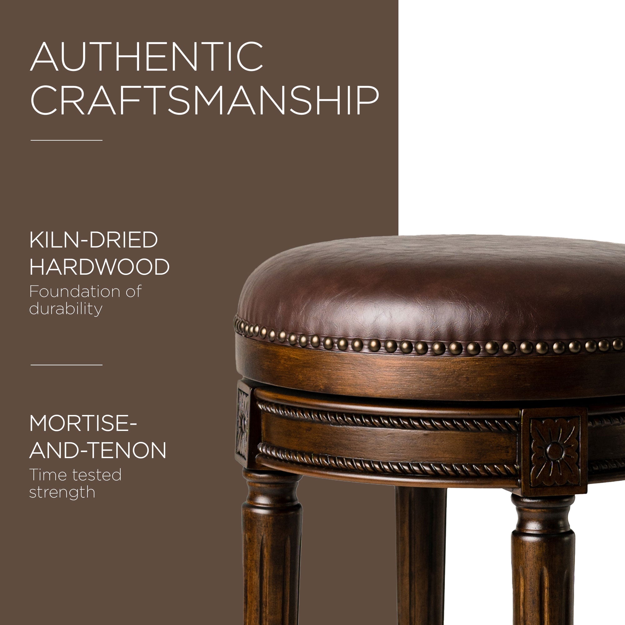 Maven Lane Pullman Backless Bar Stool in Dark Walnut Finish with Vintage Brown Vegan Leather - Smart-nests