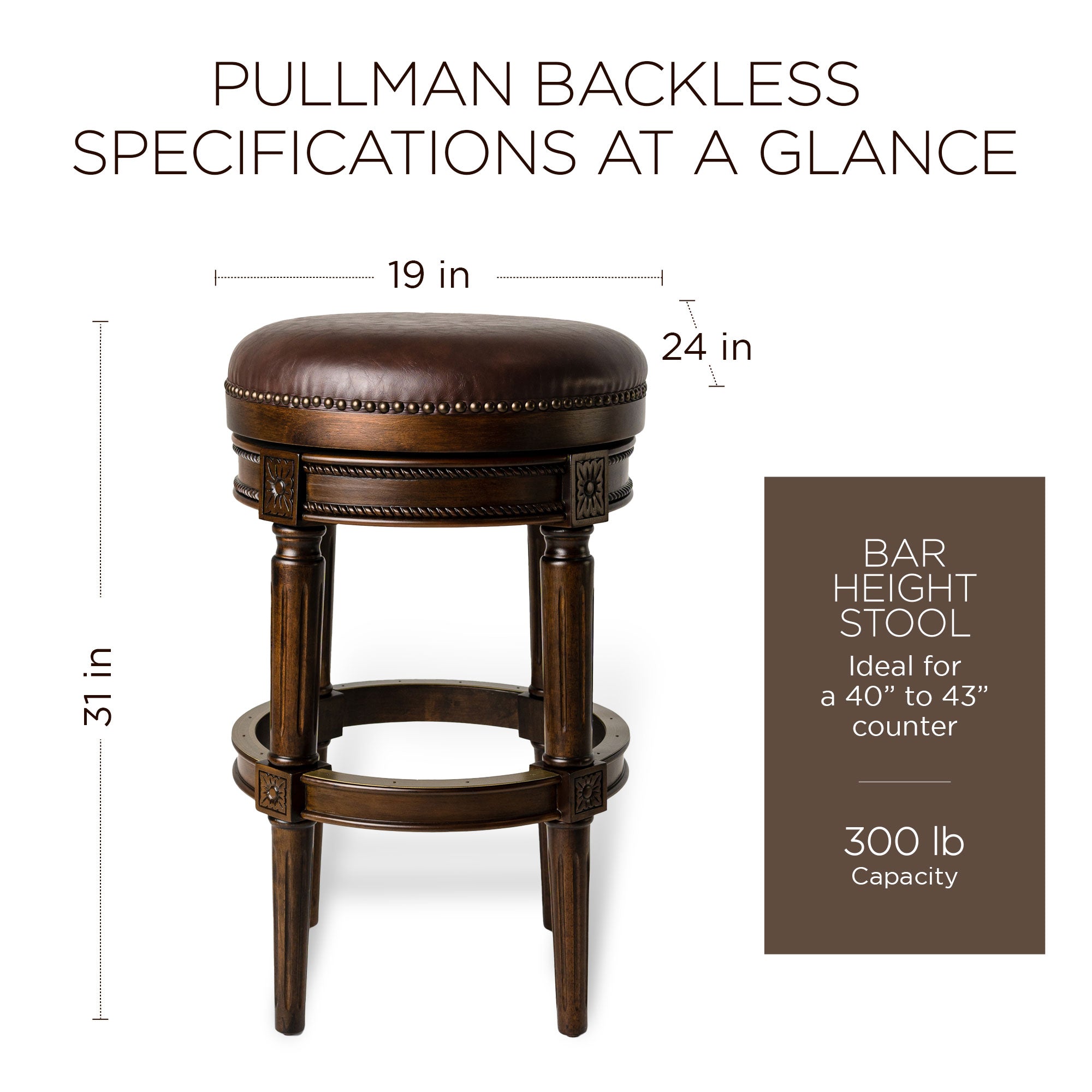 Maven Lane Pullman Backless Bar Stool in Dark Walnut Finish with Vintage Brown Vegan Leather - Smart-nests