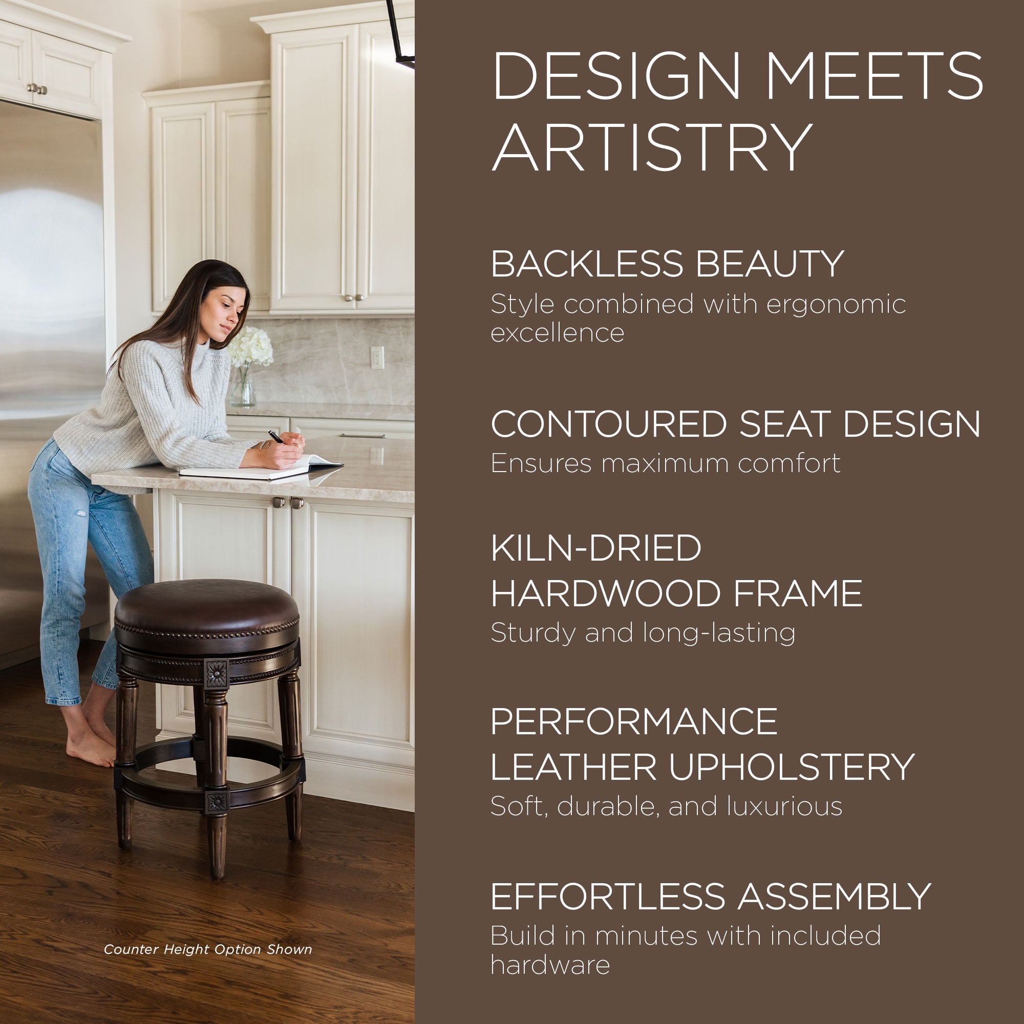 Maven Lane Pullman Backless Bar Stool in Dark Walnut Finish with Vintage Brown Vegan Leather - Smart-nests