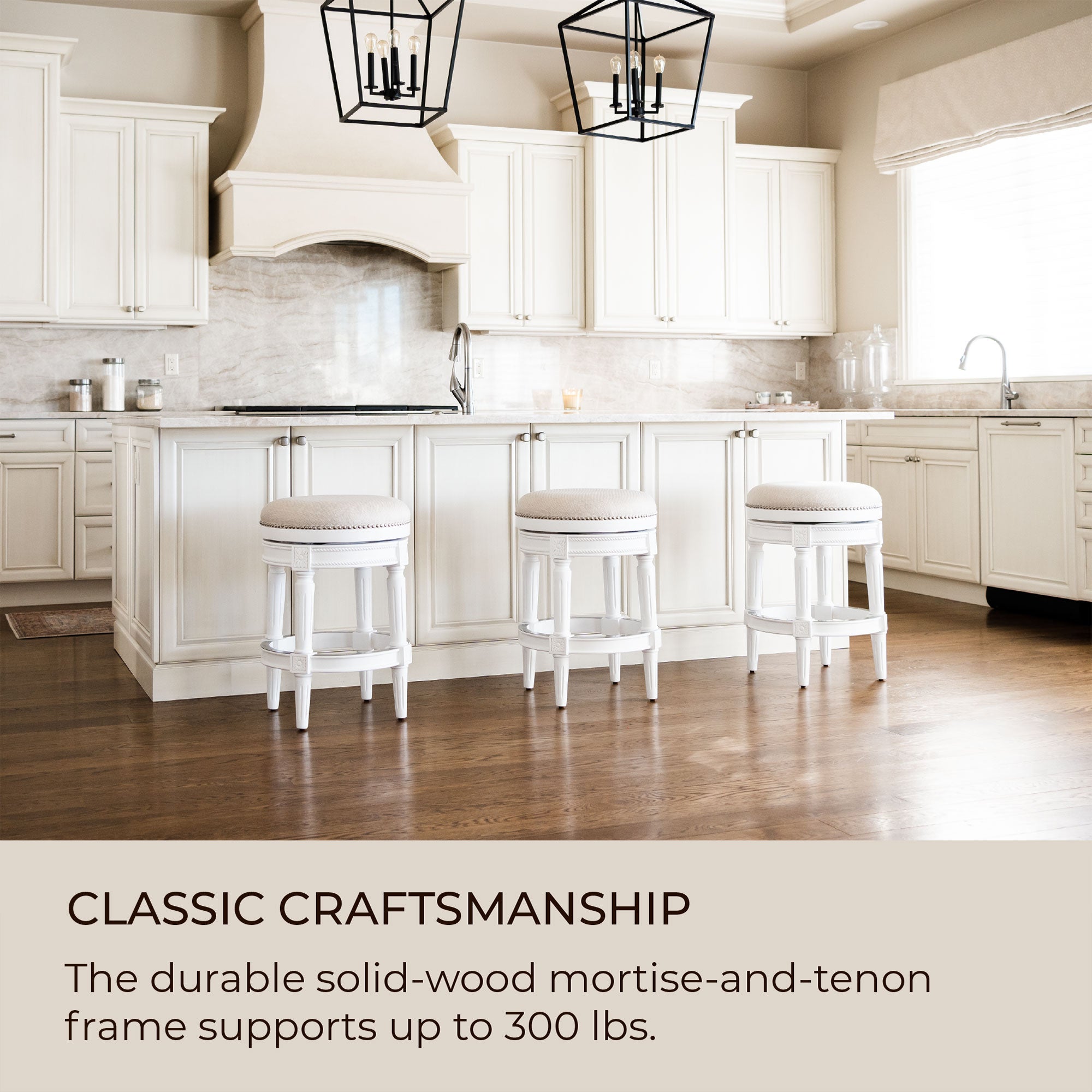 Maven Lane Pullman Backless Counter Stool in Alabaster White Finish with Cream Fabric Upholstery, Set of 3 - Smart-nests