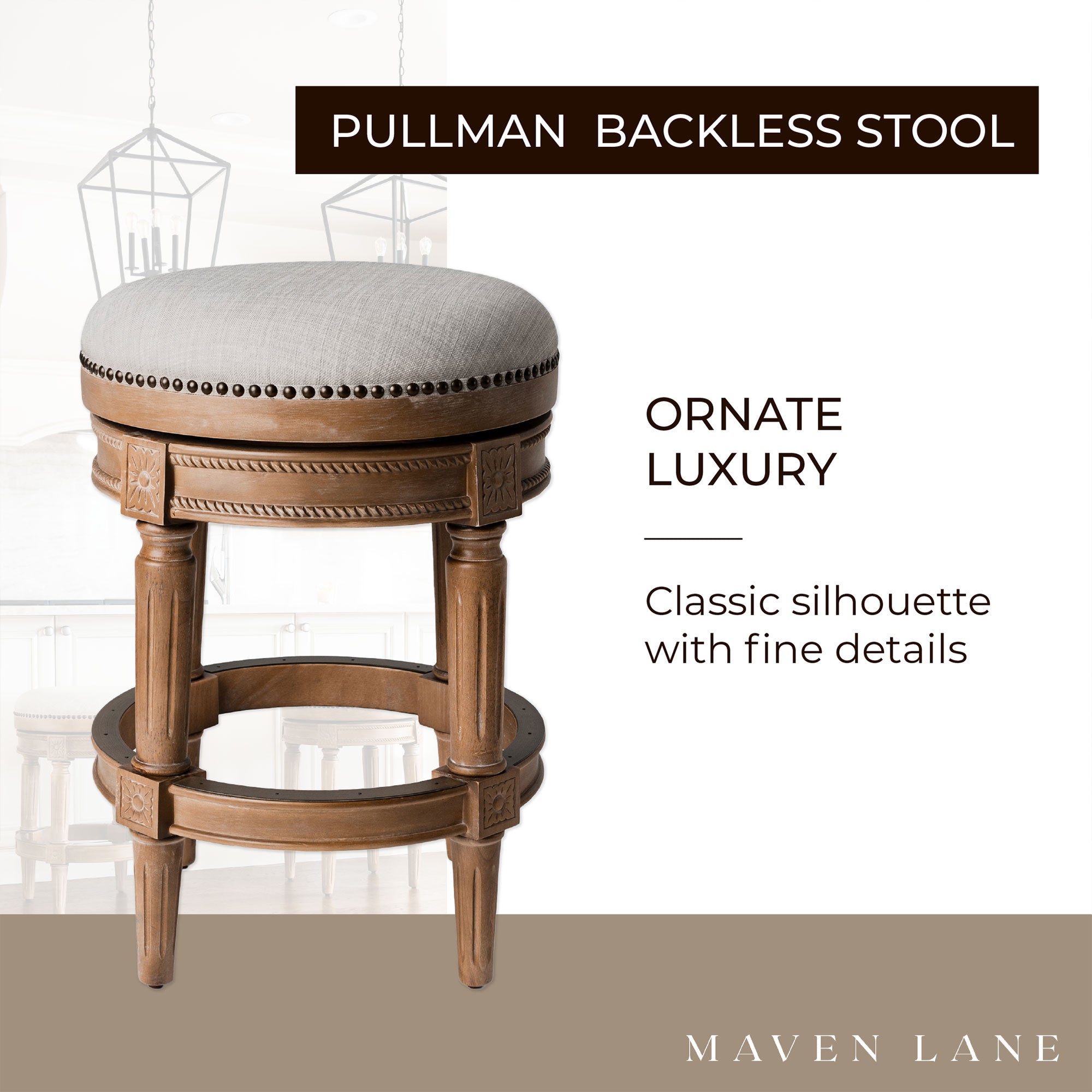 Maven Lane Pullman Backless Counter Stool in Weathered Oak Finish w/ Sand Color Fabric Upholstery, Set of 3 - Smart-nests